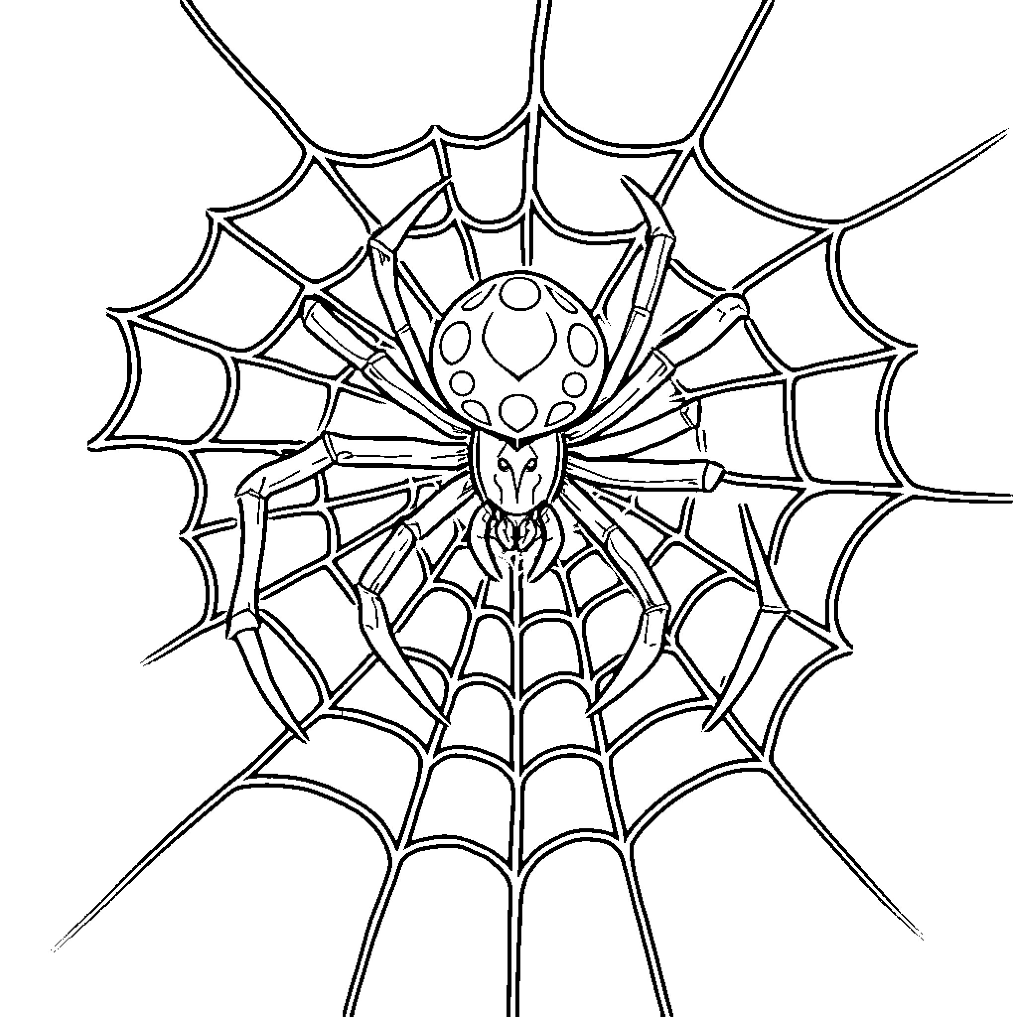 Spider weaving an intricate web Coloring Page (free black-and-white line drawing printable PDF for all, from beginners to advanced learners, including children, teens, adults, and seniors)
