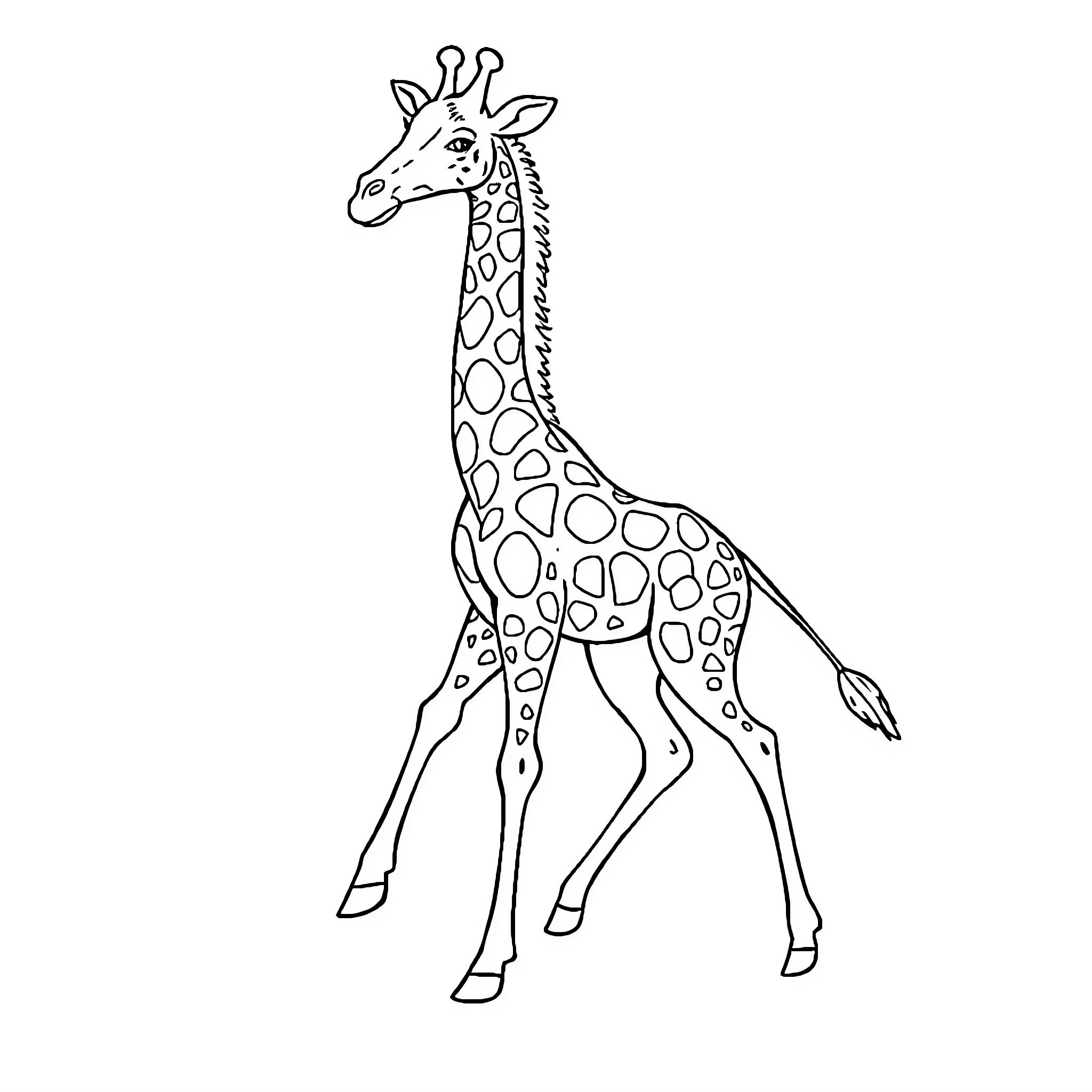 Giraffe standing proud in outline Coloring Page (free black-and-white line drawing printable PDF for all, from beginners to advanced learners, including children, teens, adults, and seniors)