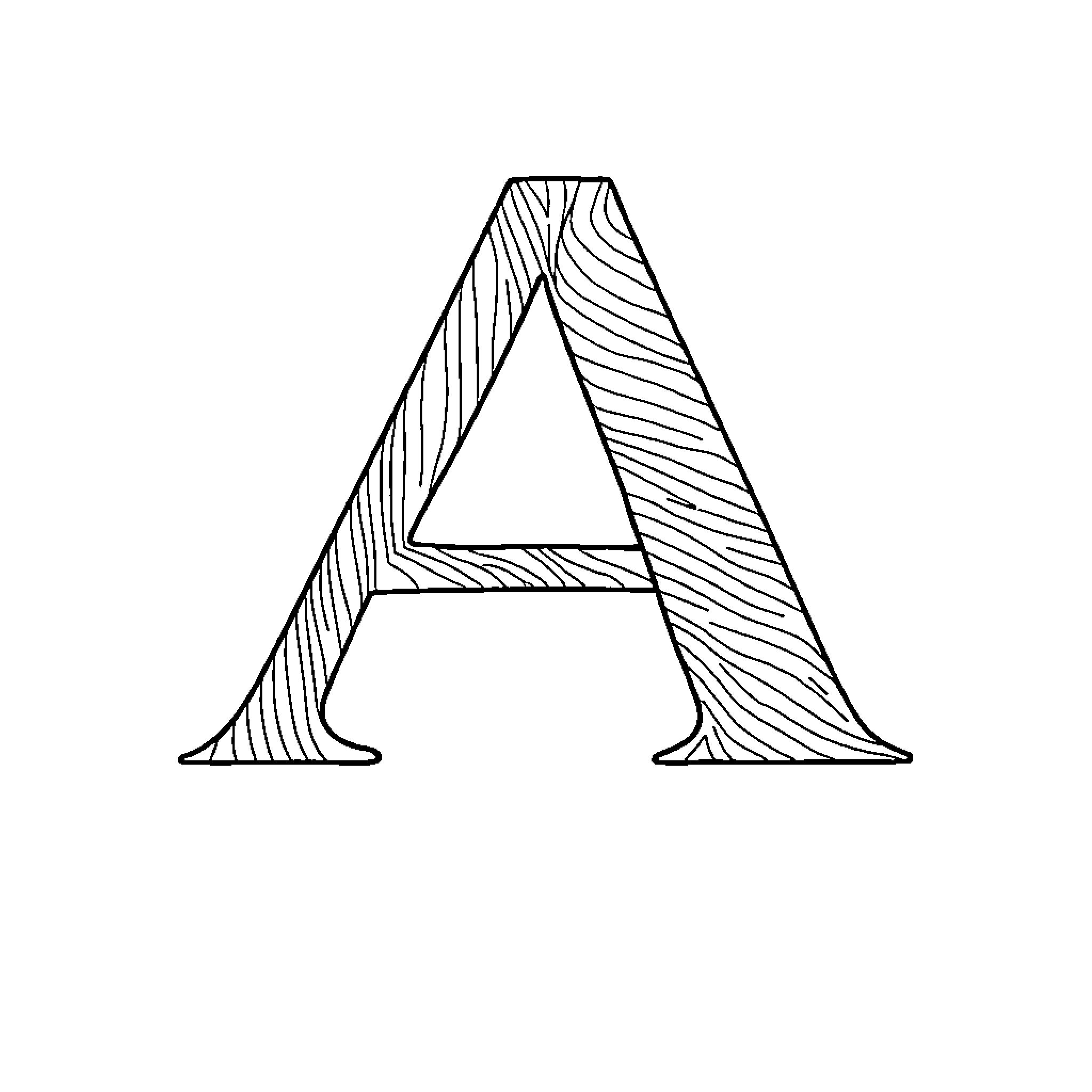 Letter A with Unique Striped Pattern Design Coloring Page (free black-and-white line drawing printable PDF for all, from beginners to advanced learners, including children, teens, adults, and seniors)