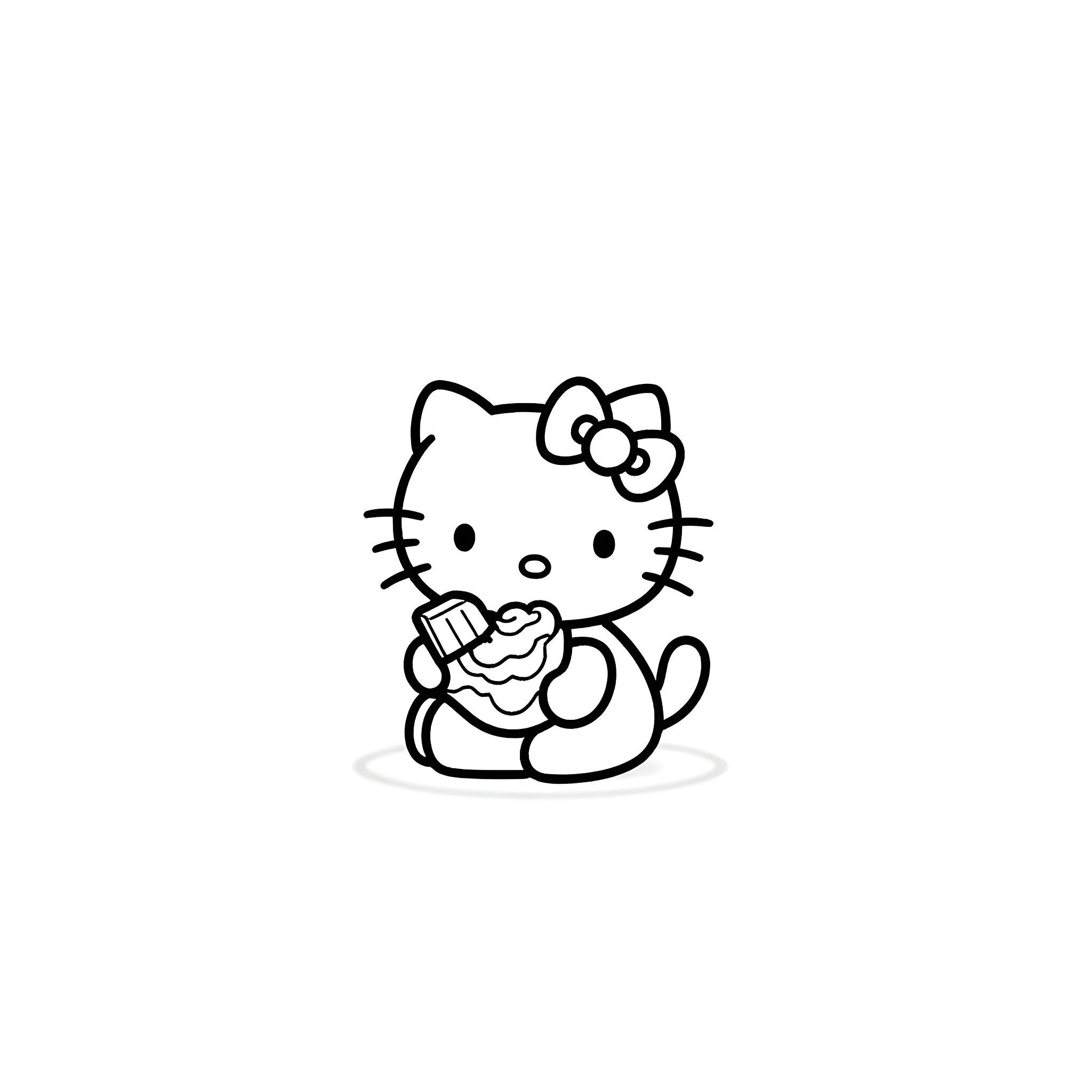 Hello Kitty enjoying sweet treat Coloring Page (free black-and-white line drawing printable PDF for all, from beginners to advanced learners, including children, teens, adults, and seniors)