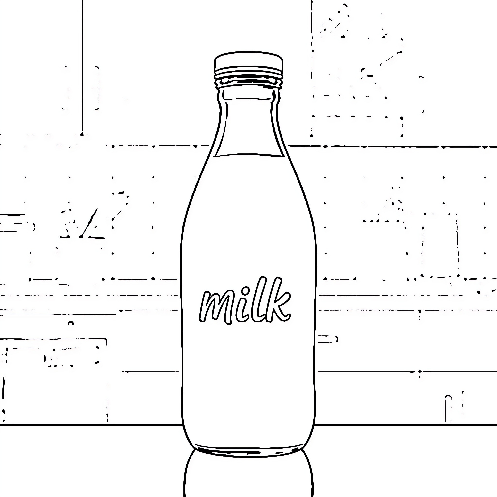 Bottle of milk on a plain background Coloring Page (free black-and-white line drawing printable PDF for all, from beginners to advanced learners, including children, teens, adults, and seniors)