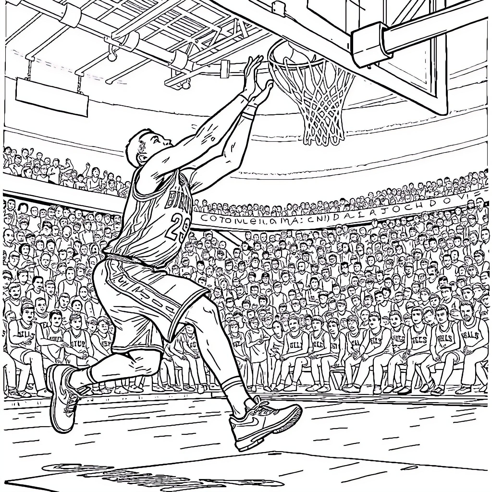 Steve Francis basketball skills in action Coloring Page (free black-and-white line drawing printable PDF for all, from beginners to advanced learners, including children, teens, adults, and seniors)