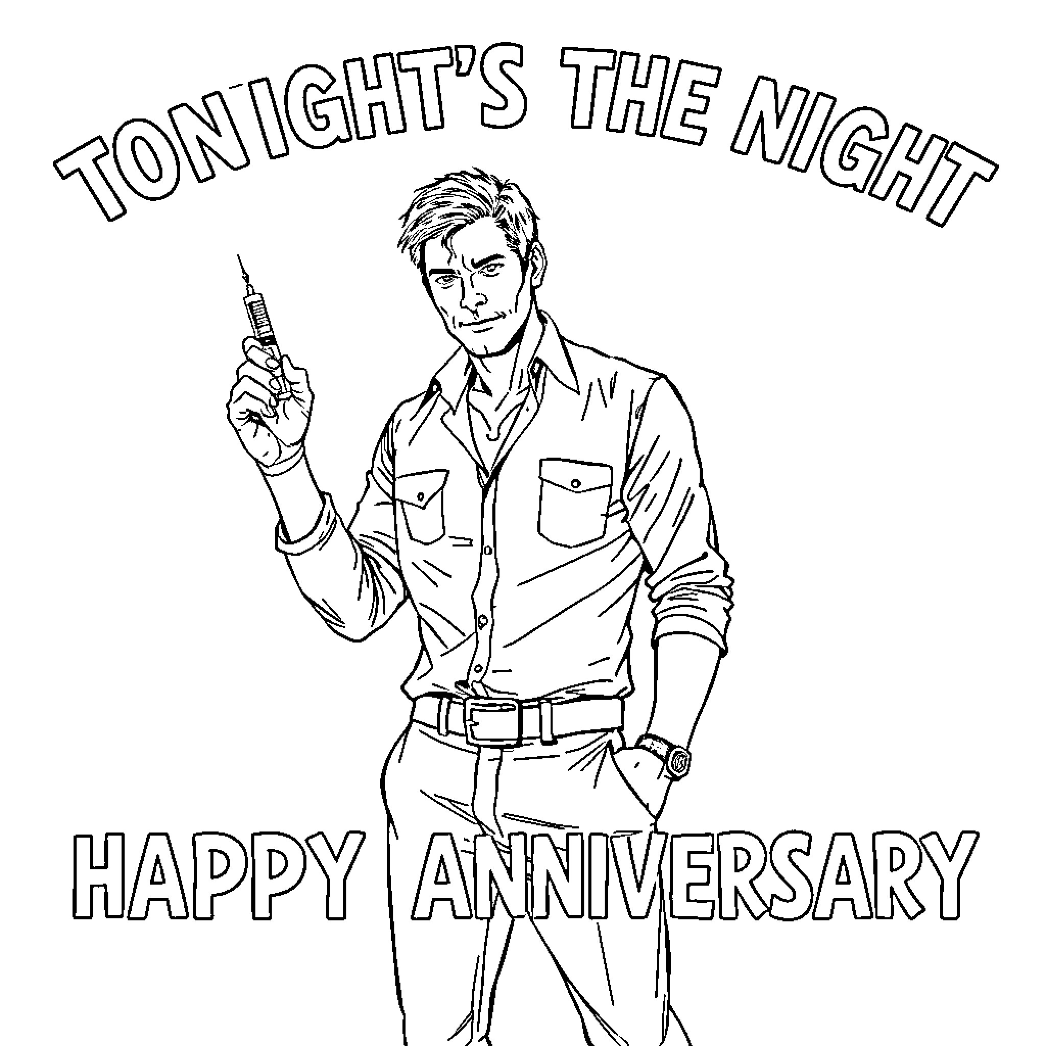 Dexter's Daring Night of Celebration Coloring Page (free black-and-white line drawing printable PDF for all, from beginners to advanced learners, including children, teens, adults, and seniors)