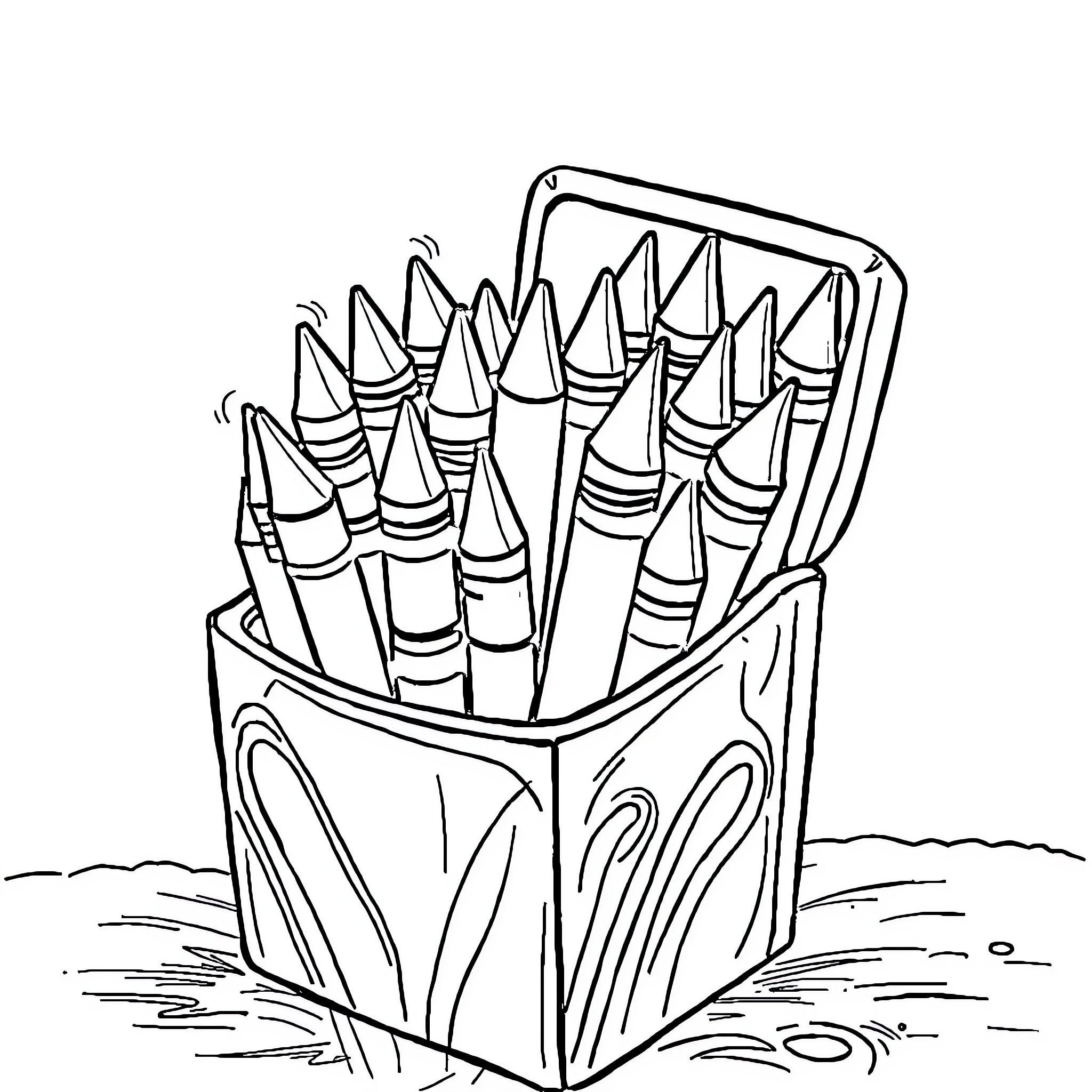 Crayon Box Filled With Sharp Pencils Coloring Page (free black-and-white line drawing printable PDF for all, from beginners to advanced learners, including children, teens, adults, and seniors)