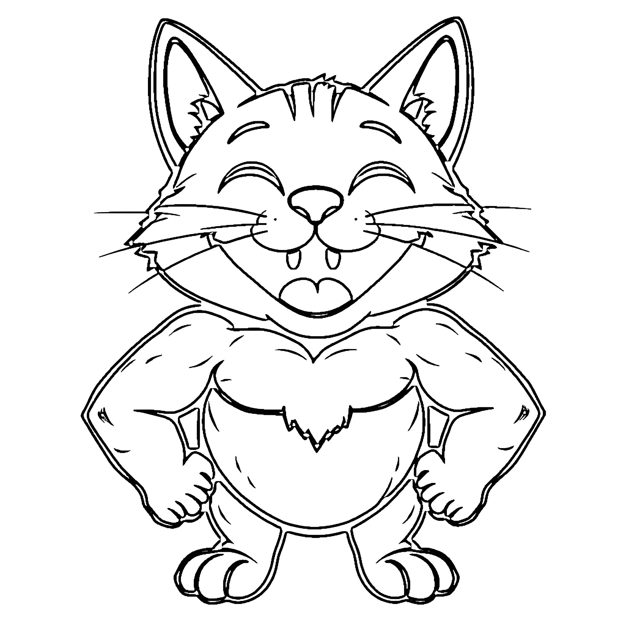 Cat smiling cheerfully Coloring Page (free black-and-white line drawing printable PDF for all, from beginners to advanced learners, including children, teens, adults, and seniors)
