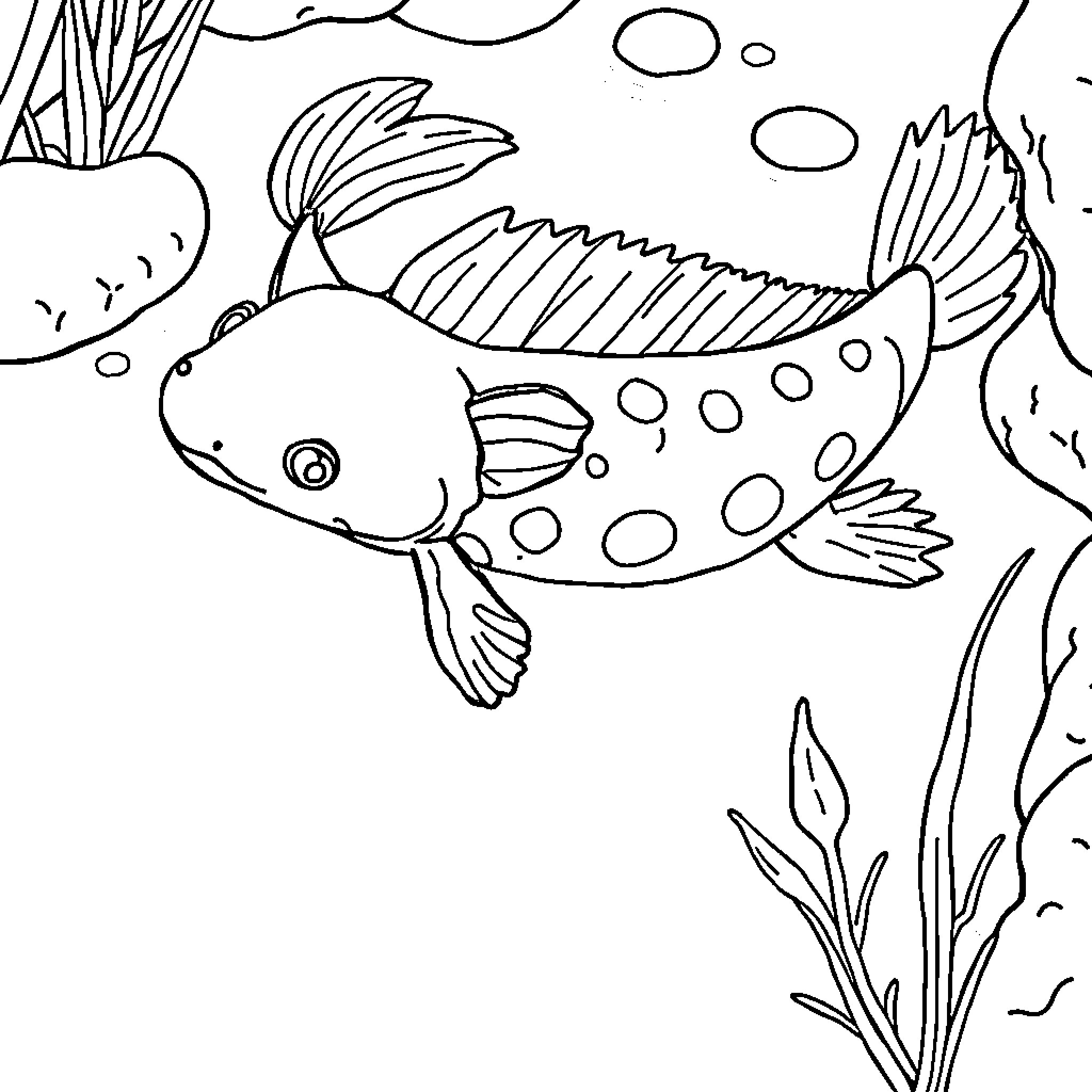 Axolotl swimming gracefully underwater Coloring Page (free black-and-white line drawing printable PDF for all, from beginners to advanced learners, including children, teens, adults, and seniors)