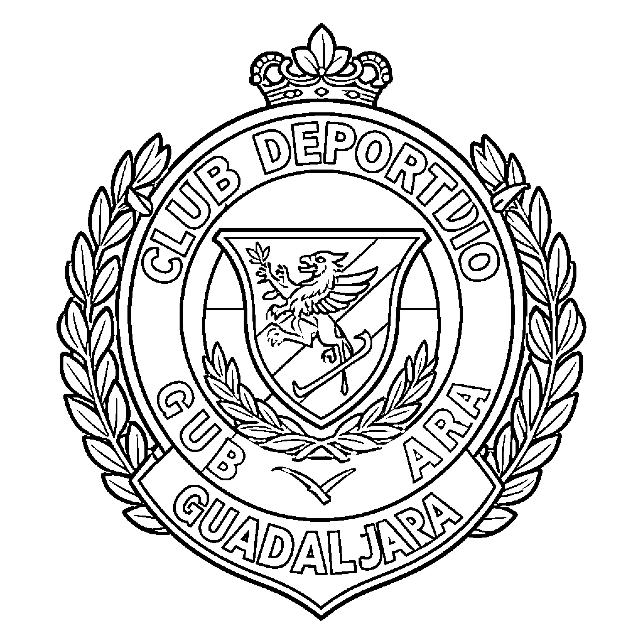 Club Deportivo Guadalajara badge with heraldic elements Coloring Page (free black-and-white line drawing printable PDF for all, from beginners to advanced learners, including children, teens, adults, and seniors)