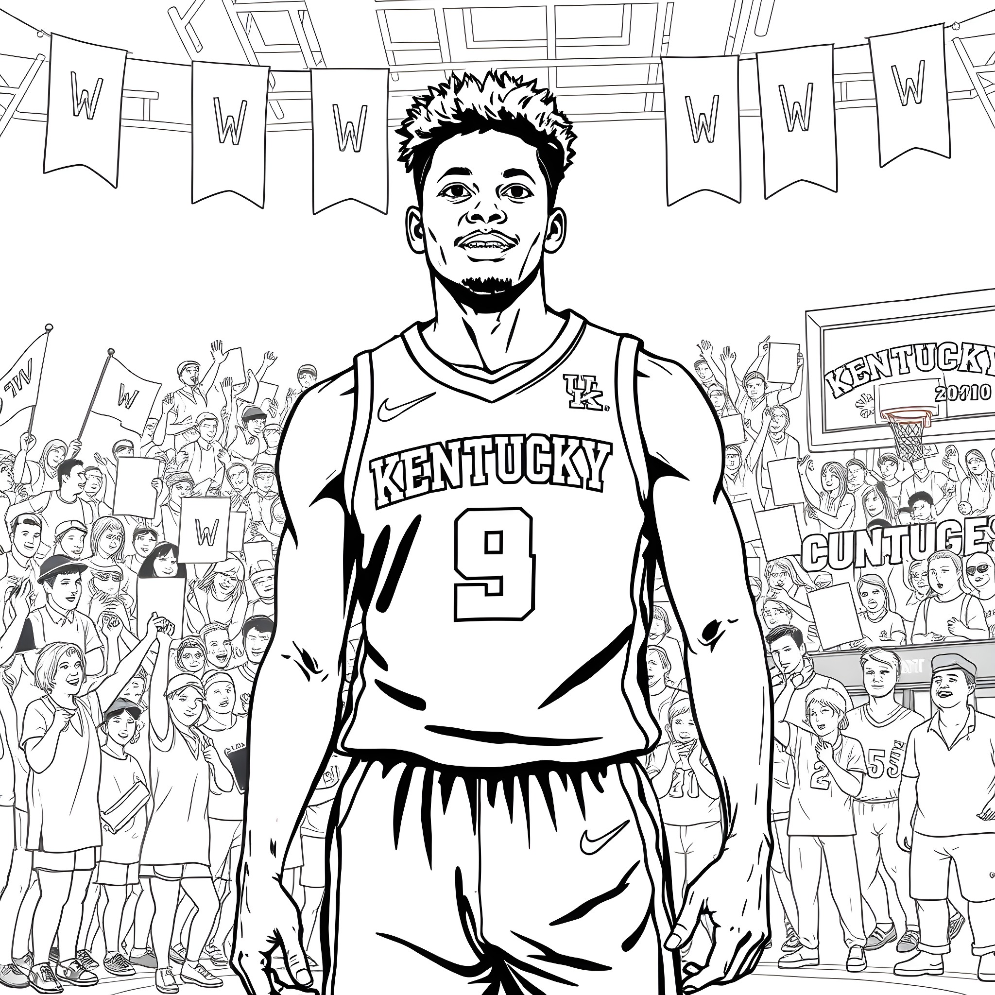 Jersey player celebrates after a game Coloring Page (free black-and-white line drawing printable PDF for all, from beginners to advanced learners, including children, teens, adults, and seniors)