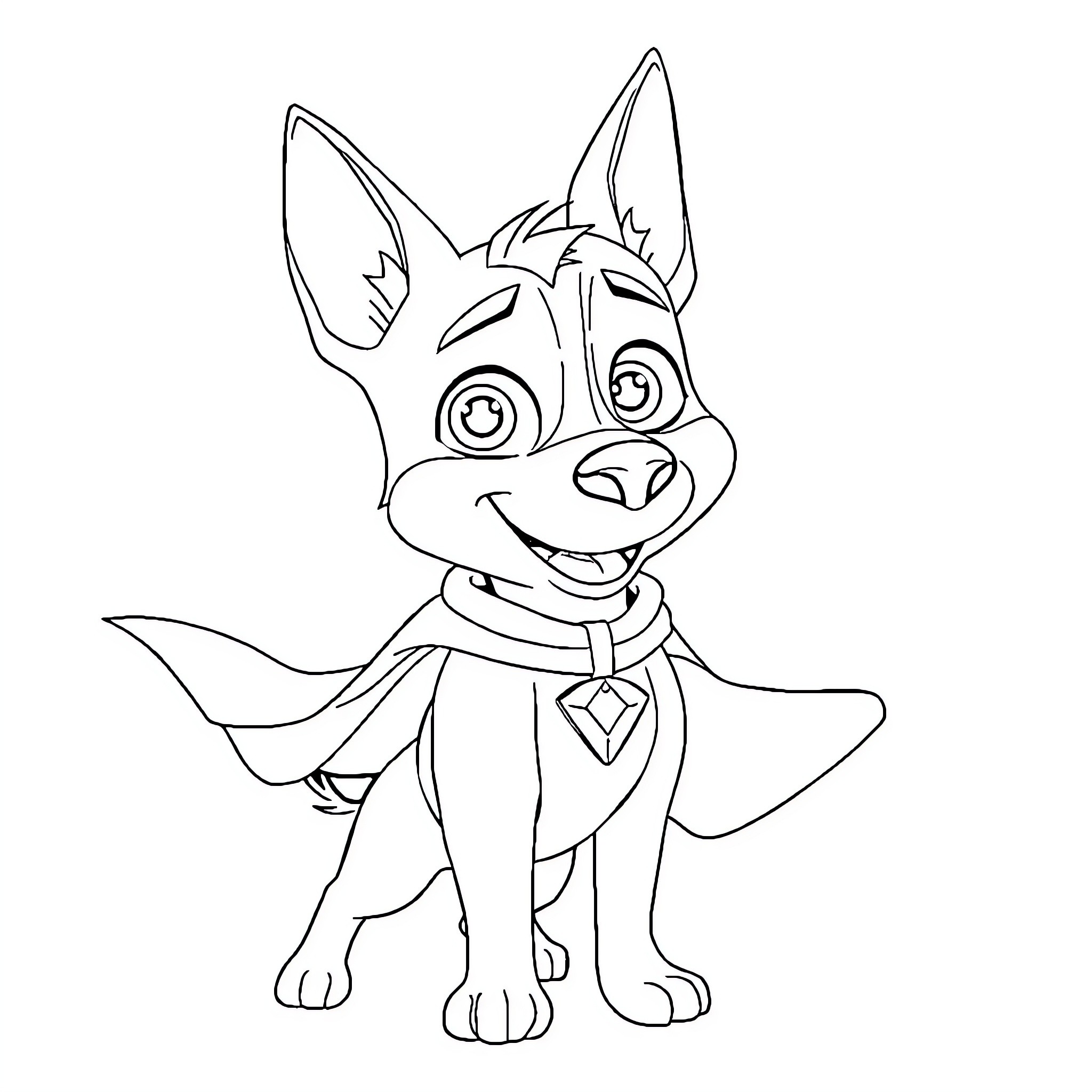 Bolt the happy and friendly cartoon dog Coloring Page (free black-and-white line drawing printable PDF for all, from beginners to advanced learners, including children, teens, adults, and seniors)