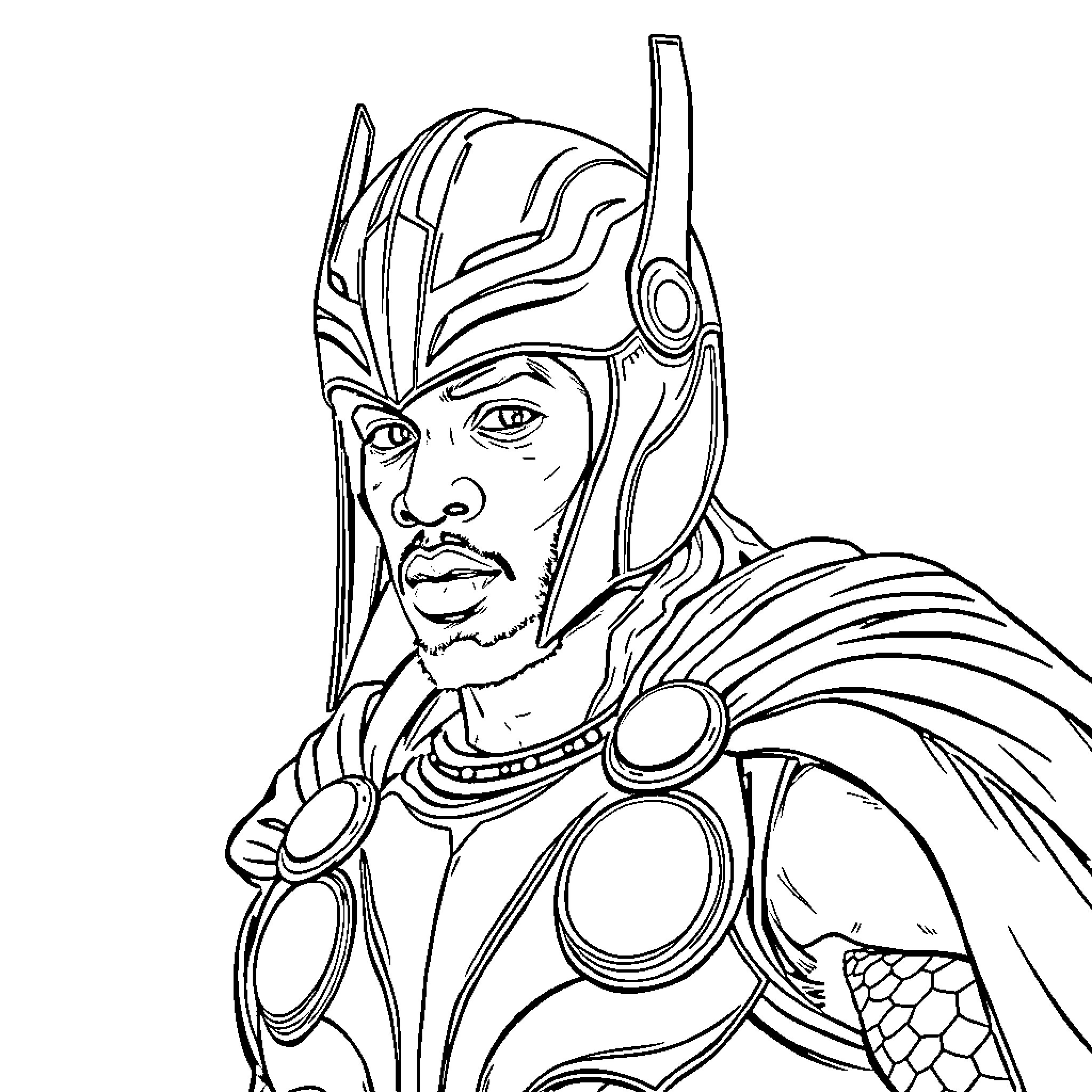 Mbappe as a superhero with intense expression Coloring Page (free black-and-white line drawing printable PDF for all, from beginners to advanced learners, including children, teens, adults, and seniors)