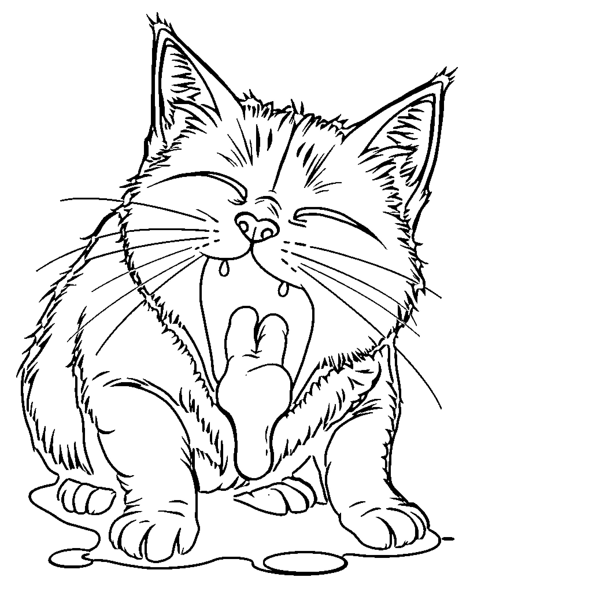 Cat enjoying a playful moment Coloring Page (free black-and-white line drawing printable PDF for all, from beginners to advanced learners, including children, teens, adults, and seniors)