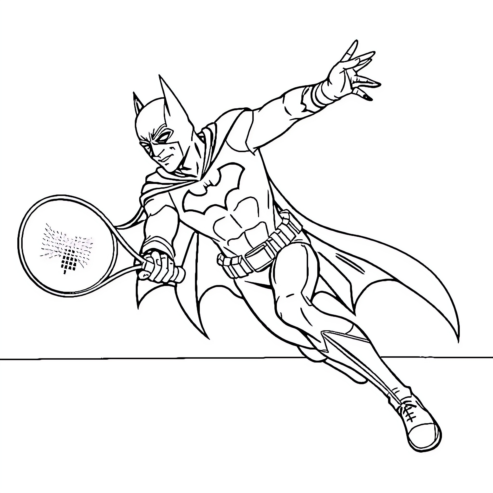 Batman striking a heroic pose Coloring Page (free black-and-white line drawing printable PDF for all, from beginners to advanced learners, including children, teens, adults, and seniors)