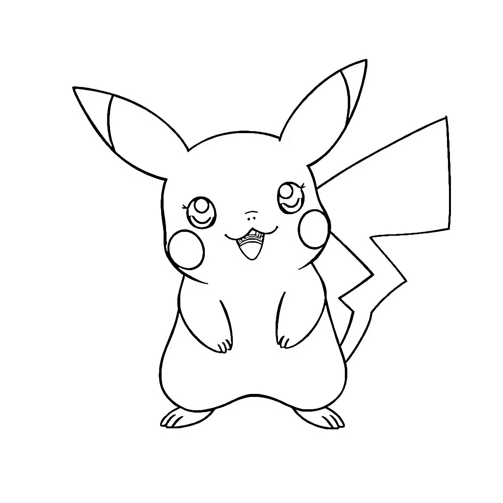 Pikachu posing with a playful expression Coloring Page (free black-and-white line drawing printable PDF for all, from beginners to advanced learners, including children, teens, adults, and seniors)