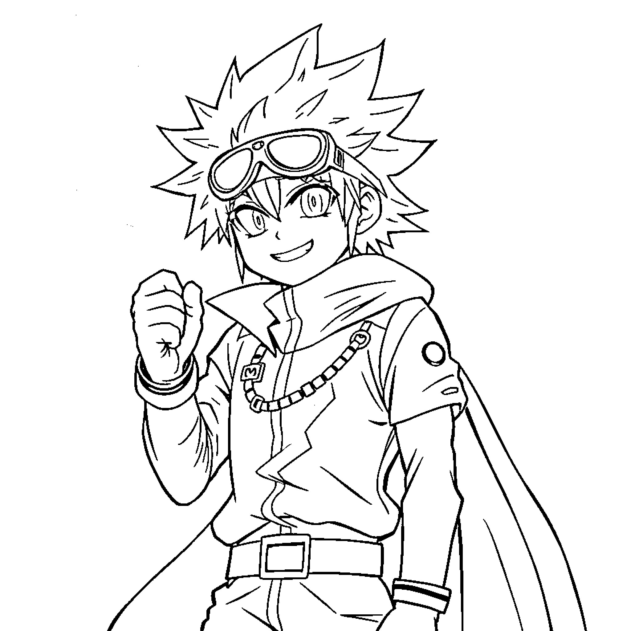 Denki Kaminari's energetic hero pose Coloring Page (free black-and-white line drawing printable PDF for all, from beginners to advanced learners, including children, teens, adults, and seniors)