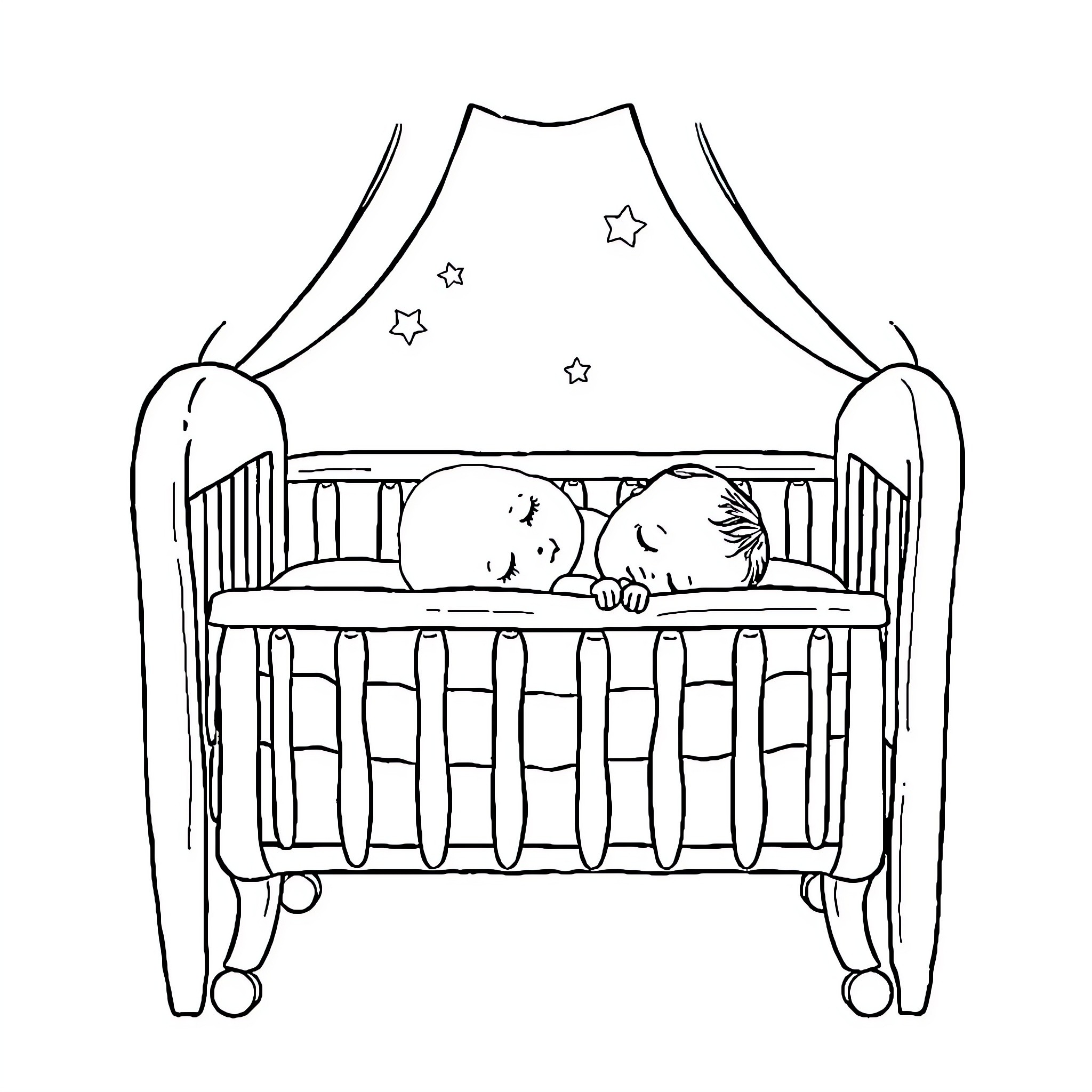 Baby sleeping peacefully in a crib Coloring Page (free black-and-white line drawing printable PDF for all, from beginners to advanced learners, including children, teens, adults, and seniors)