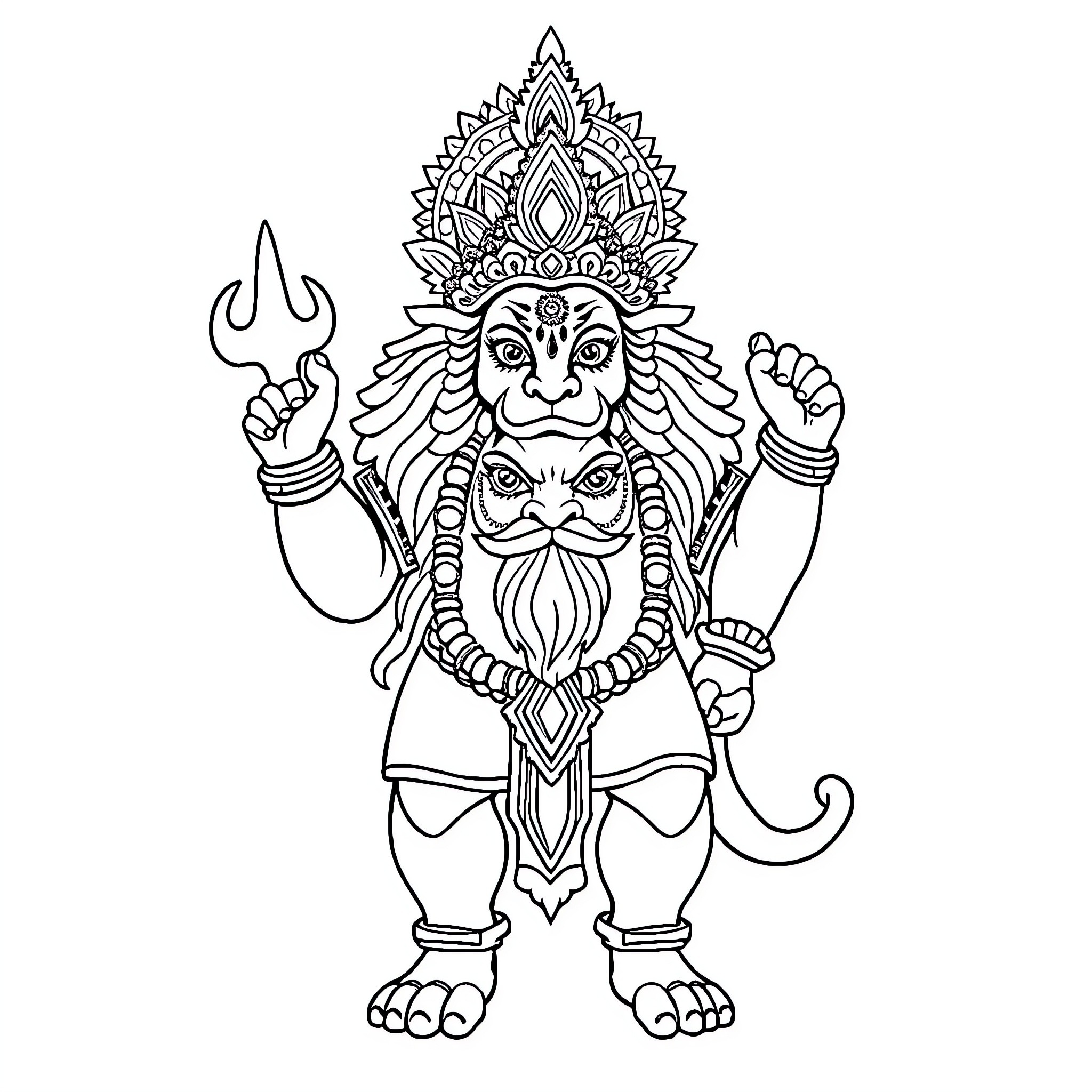 Narasimha, the ferocious avatar of Vishnu Coloring Page (free black-and-white line drawing printable PDF for all, from beginners to advanced learners, including children, teens, adults, and seniors)