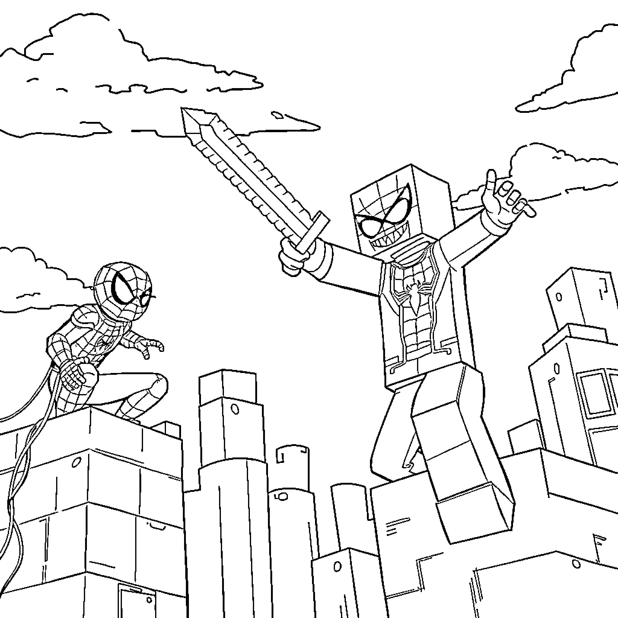 Steve's Superhero Adventure in the City Coloring Page (free black-and-white line drawing printable PDF for all, from beginners to advanced learners, including children, teens, adults, and seniors)