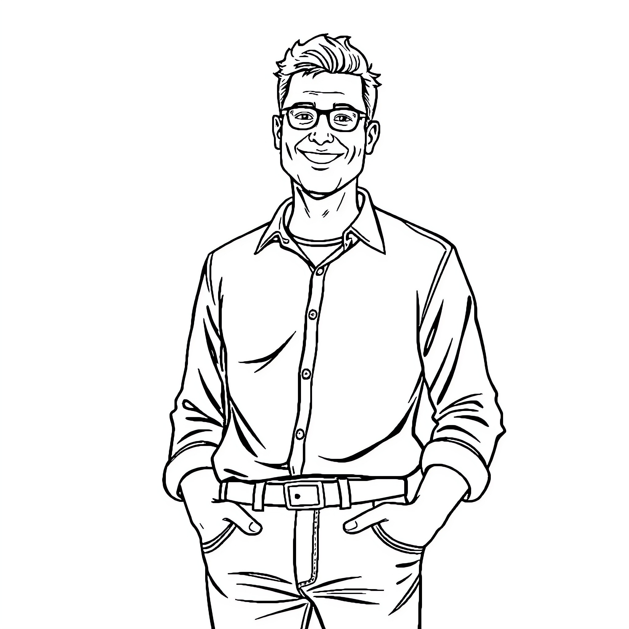 Roger Mikal Simonsen in a casual, friendly pose Coloring Page (free black-and-white line drawing printable PDF for all, from beginners to advanced learners, including children, teens, adults, and seniors)