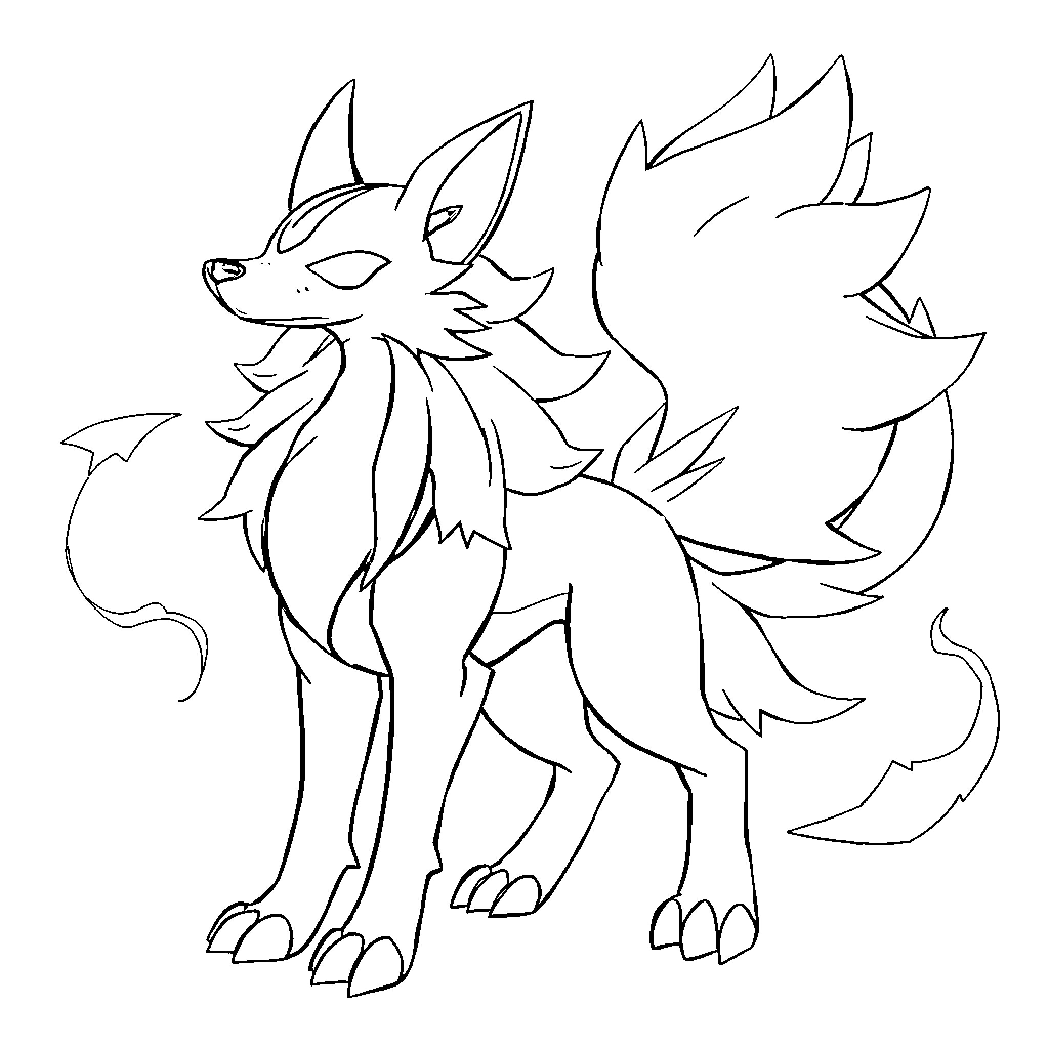 Dog Pokemon in fierce battle stance Coloring Page (free black-and-white line drawing printable PDF for all, from beginners to advanced learners, including children, teens, adults, and seniors)