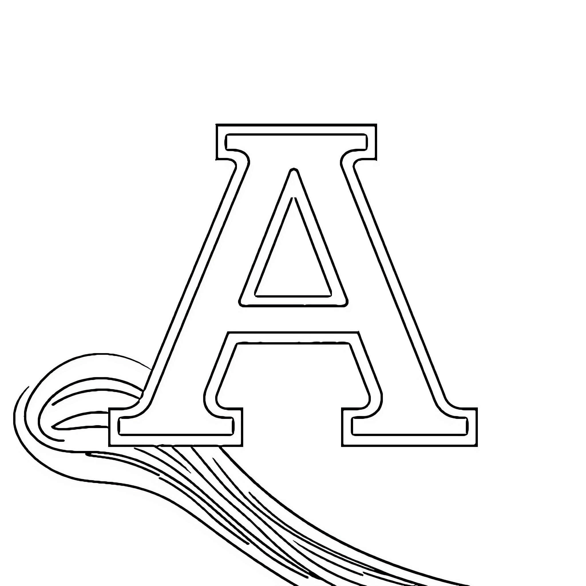 Letter A with flowing lines Coloring Page (free black-and-white line drawing printable PDF for all, from beginners to advanced learners, including children, teens, adults, and seniors)