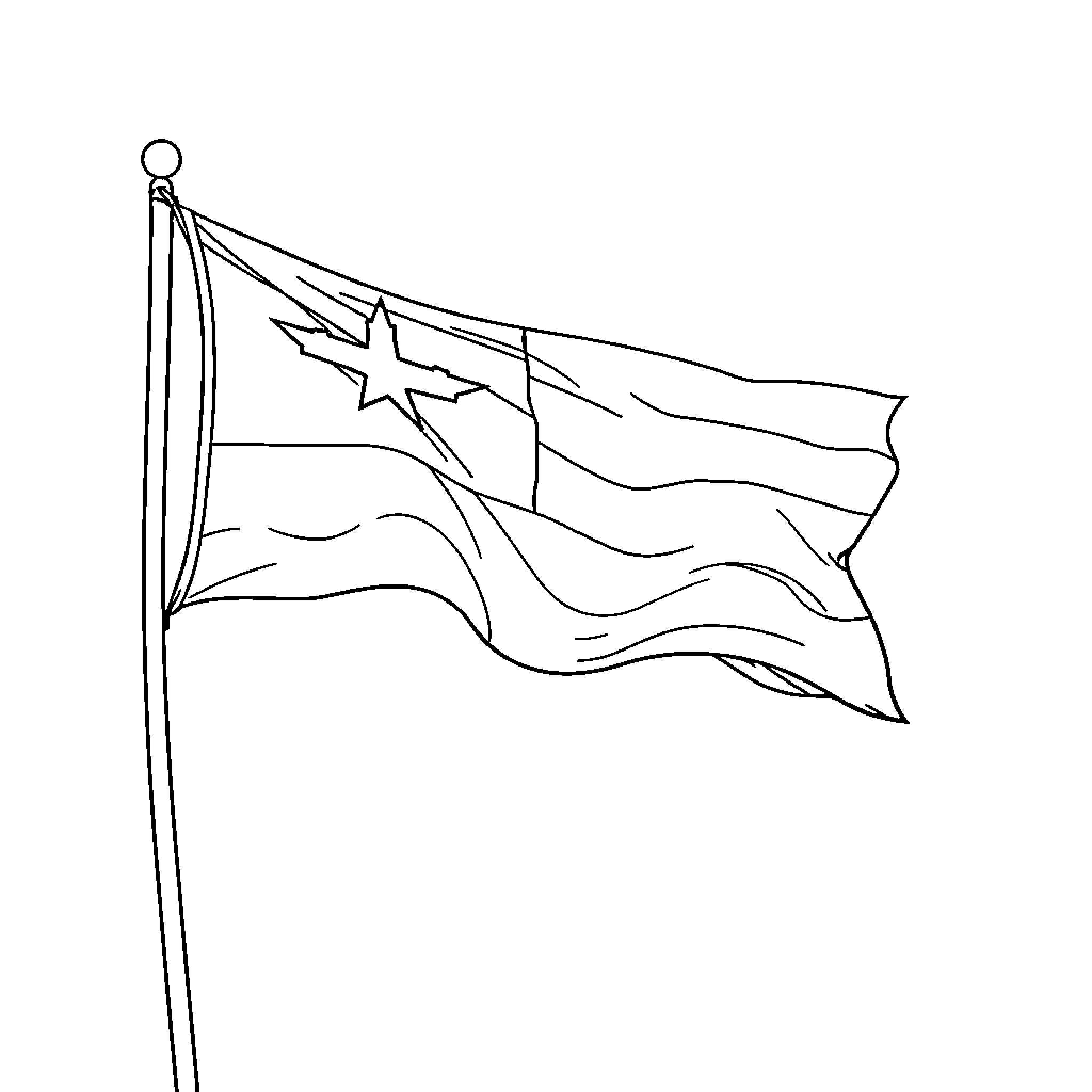 Flag waving proudly in the wind Coloring Page (free black-and-white line drawing printable PDF for all, from beginners to advanced learners, including children, teens, adults, and seniors)