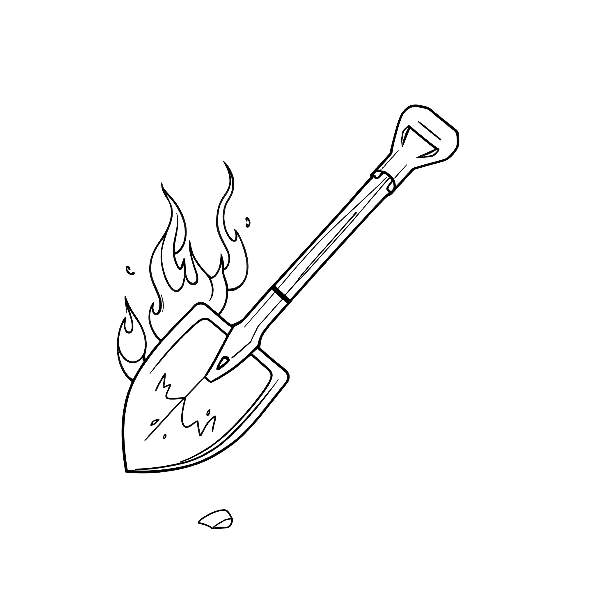 Shovel on fire Coloring Page (free black-and-white line drawing printable PDF for all, from beginners to advanced learners, including children, teens, adults, and seniors)