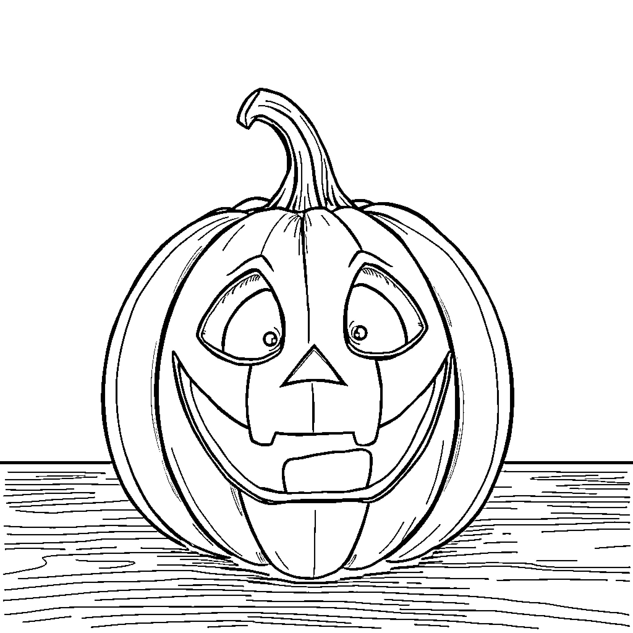 Pumpkin with a silly expression Coloring Page (free black-and-white line drawing printable PDF for all, from beginners to advanced learners, including children, teens, adults, and seniors)