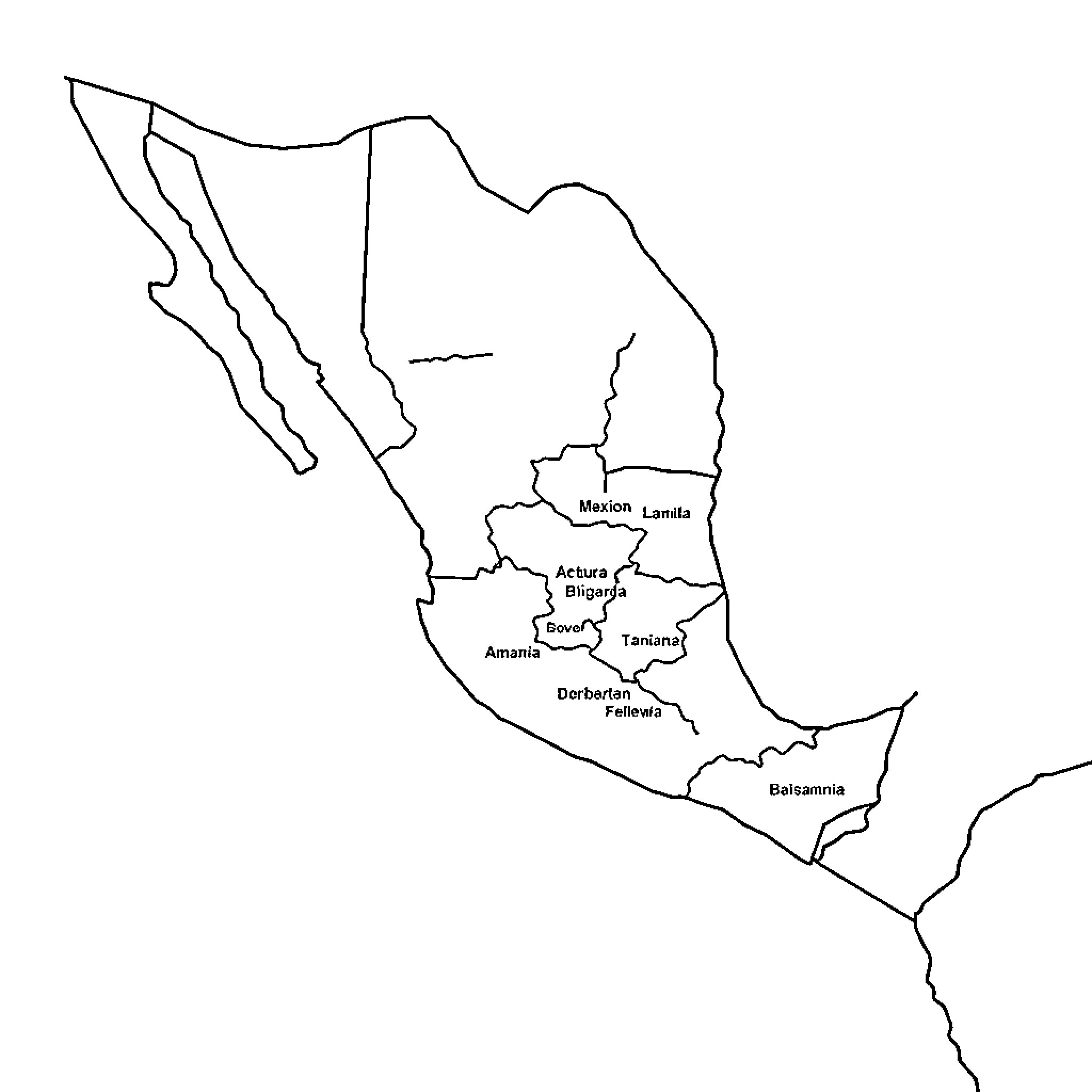 Map of Mexico's regions and states Coloring Page (free black-and-white line drawing printable PDF for all, from beginners to advanced learners, including children, teens, adults, and seniors)