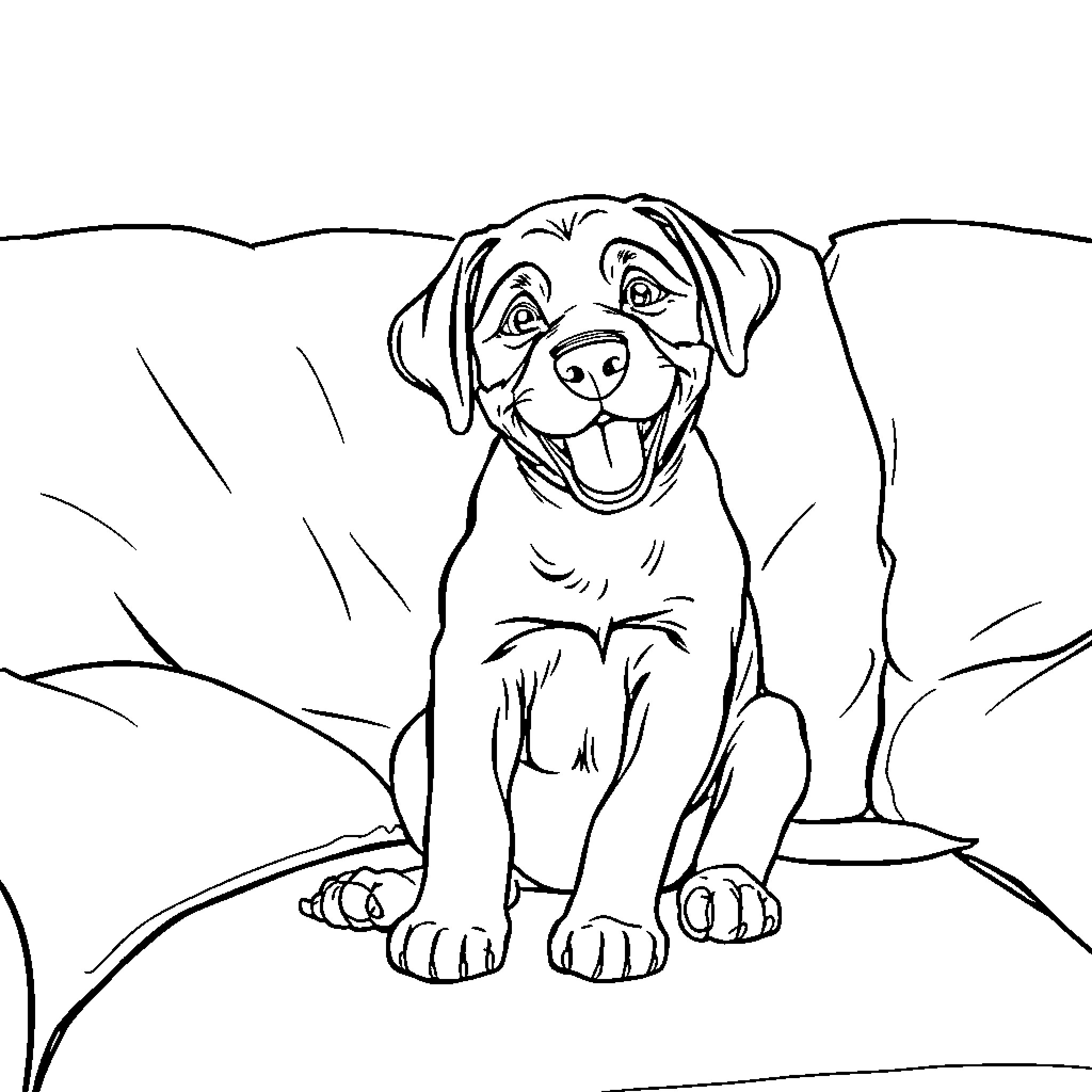 Labrador dog sitting happily in nature Coloring Page (free black-and-white line drawing printable PDF for all, from beginners to advanced learners, including children, teens, adults, and seniors)