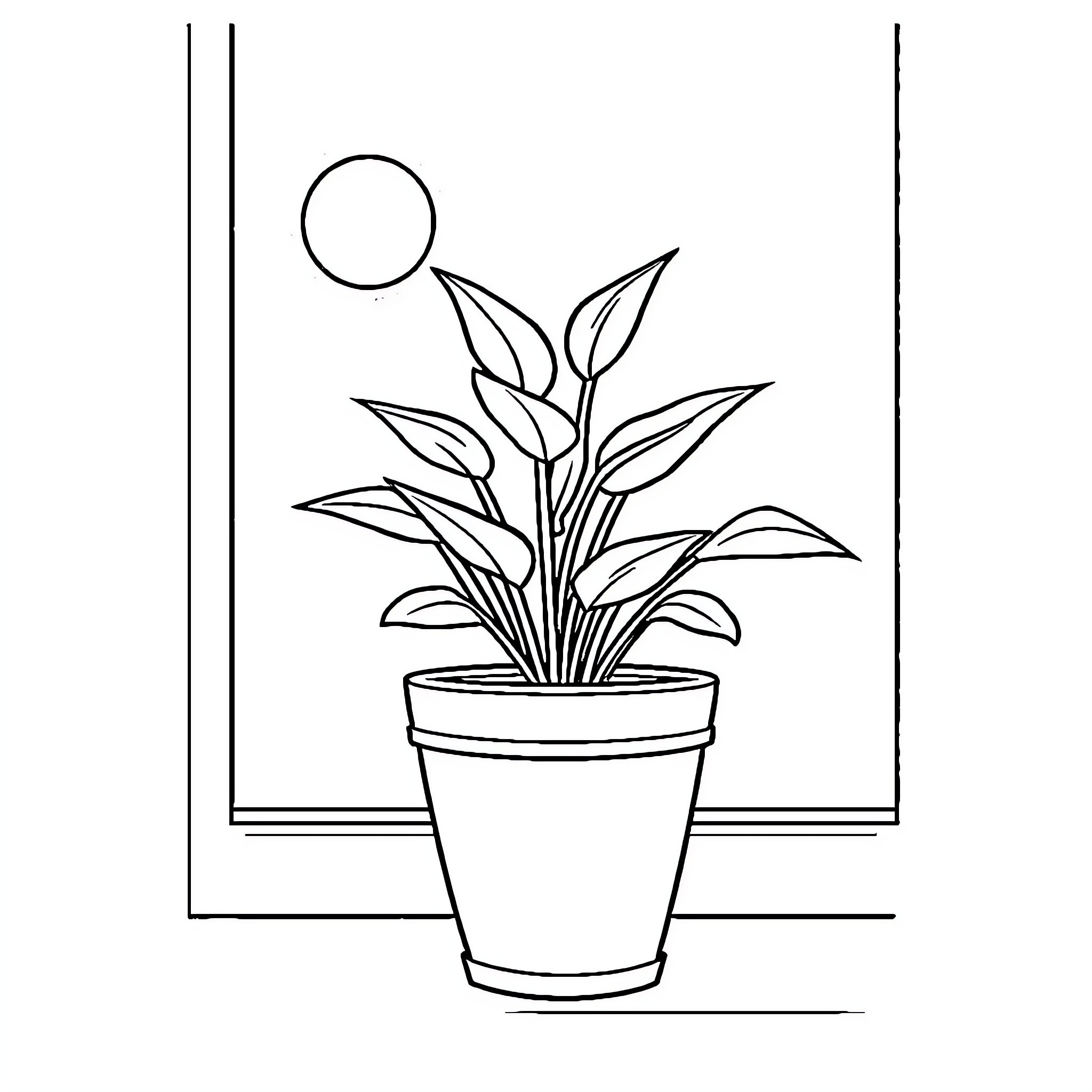 Pot Plant in Minimal Framed Setting Coloring Page (free black-and-white line drawing printable PDF for all, from beginners to advanced learners, including children, teens, adults, and seniors)
