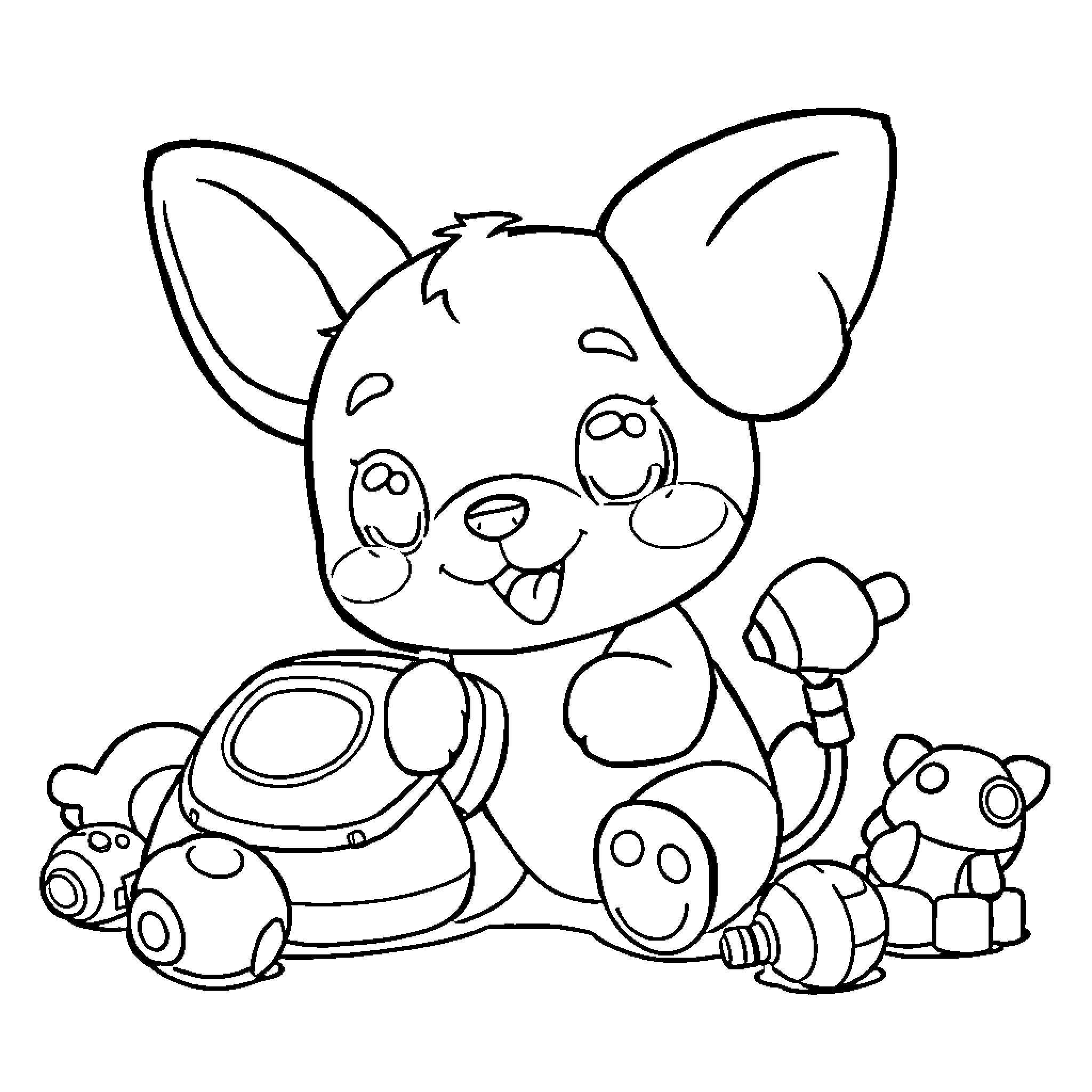 Cinnamoroll playing with cute toys Coloring Page (free black-and-white line drawing printable PDF for all, from beginners to advanced learners, including children, teens, adults, and seniors)