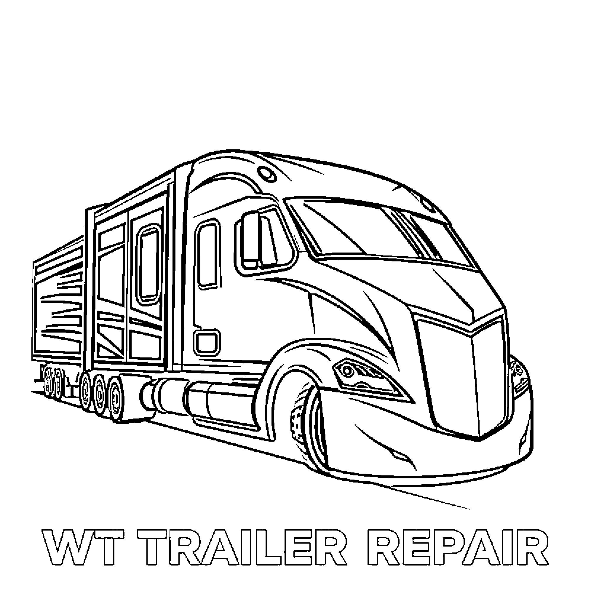 Logo for Trailer Repair Service Coloring Page (free black-and-white line drawing printable PDF for all, from beginners to advanced learners, including children, teens, adults, and seniors)