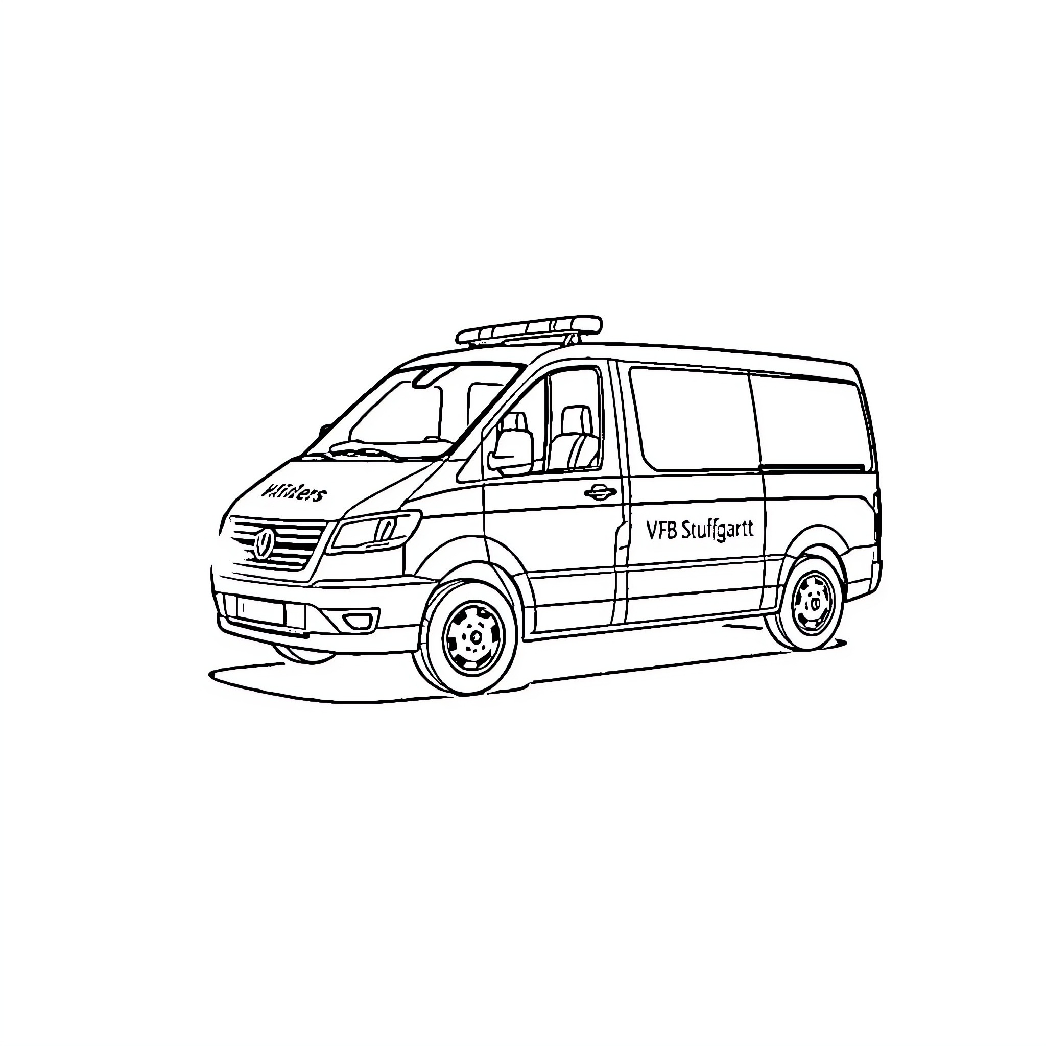 Fire Truck Responding to Emergency with Lights and Sirens Coloring Page (free black-and-white line drawing printable PDF for all, from beginners to advanced learners, including children, teens, adults, and seniors)