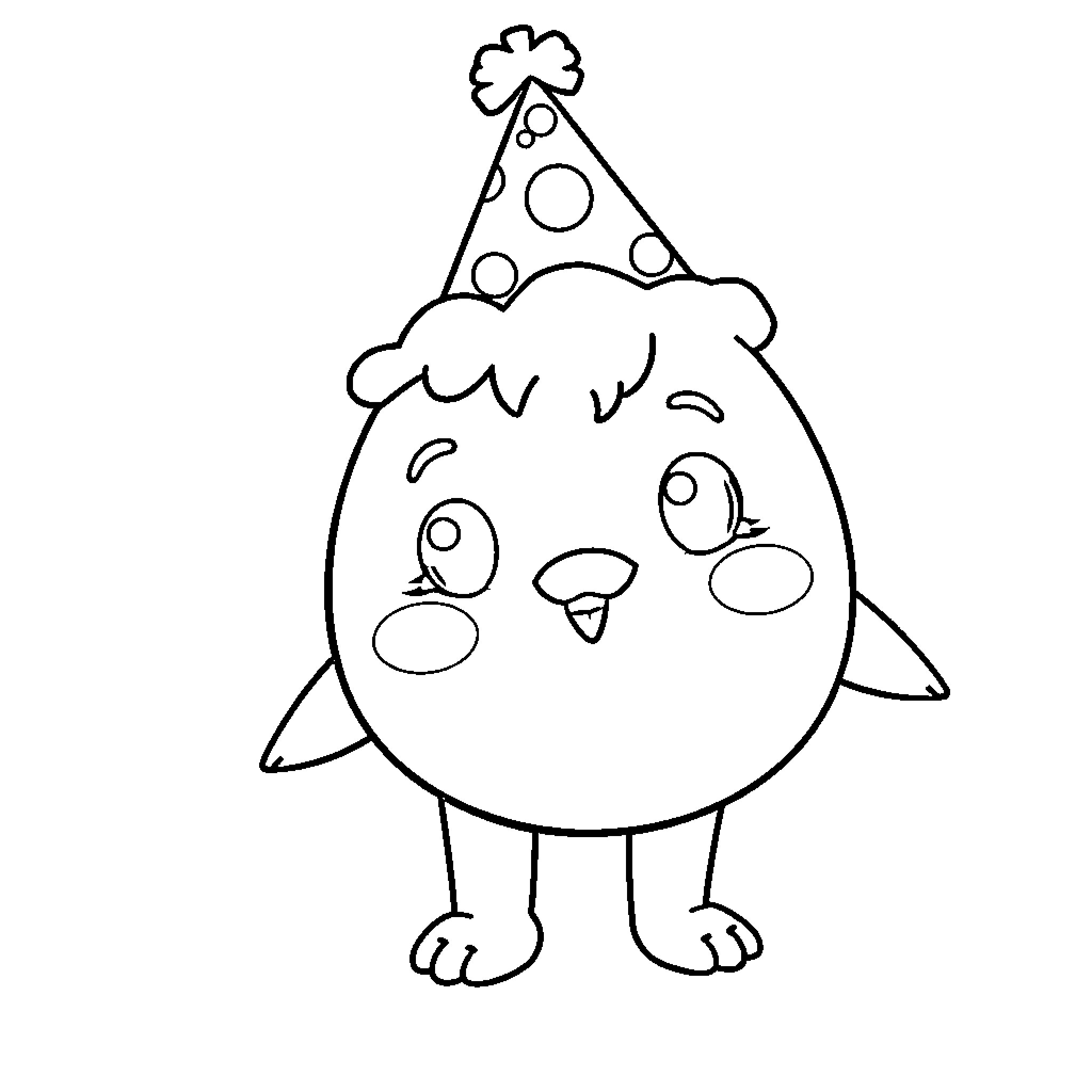 Grogu celebrating in a party hat Coloring Page (free black-and-white line drawing printable PDF for all, from beginners to advanced learners, including children, teens, adults, and seniors)