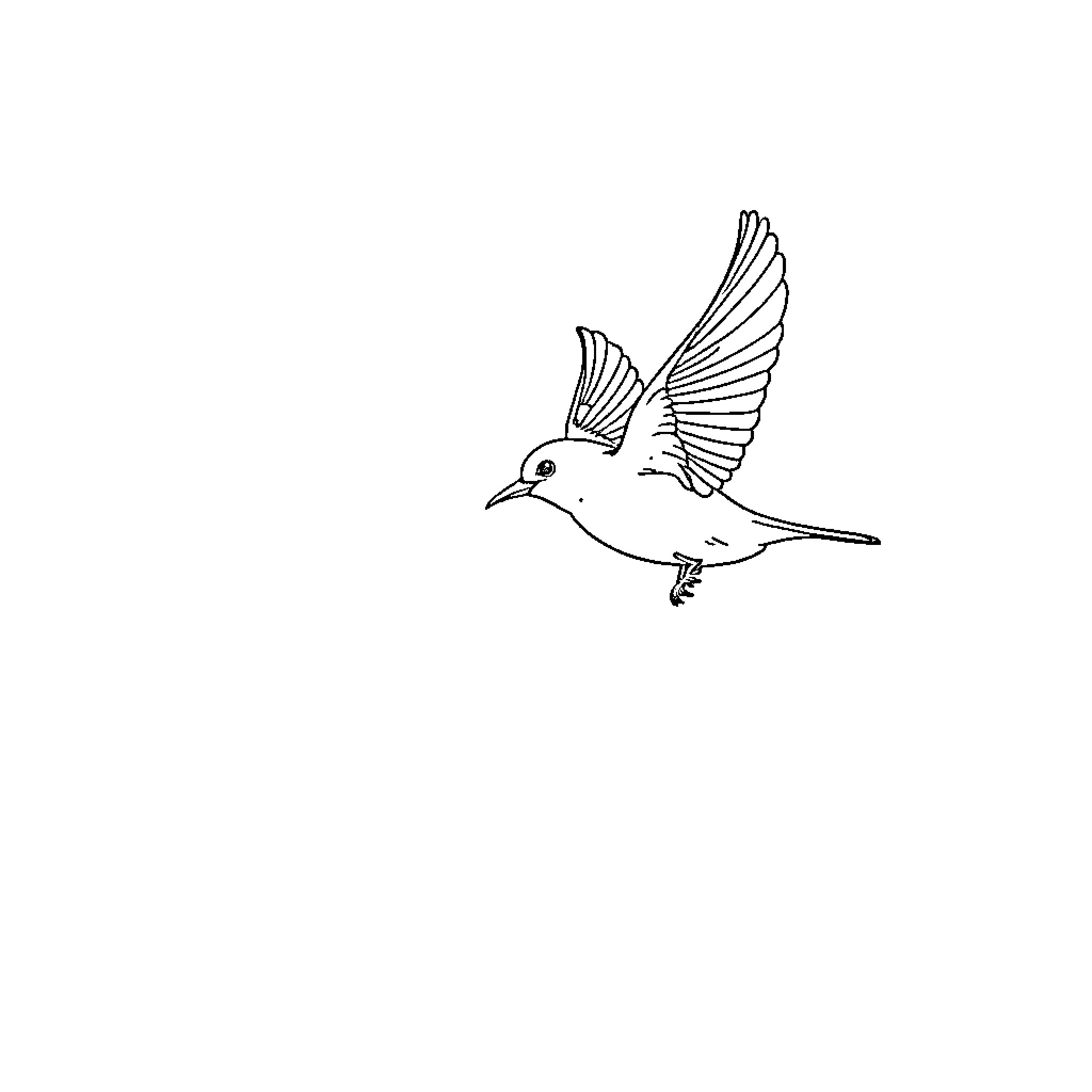 Bird in flight with outstretched wings Coloring Page (free black-and-white line drawing printable PDF for all, from beginners to advanced learners, including children, teens, adults, and seniors)