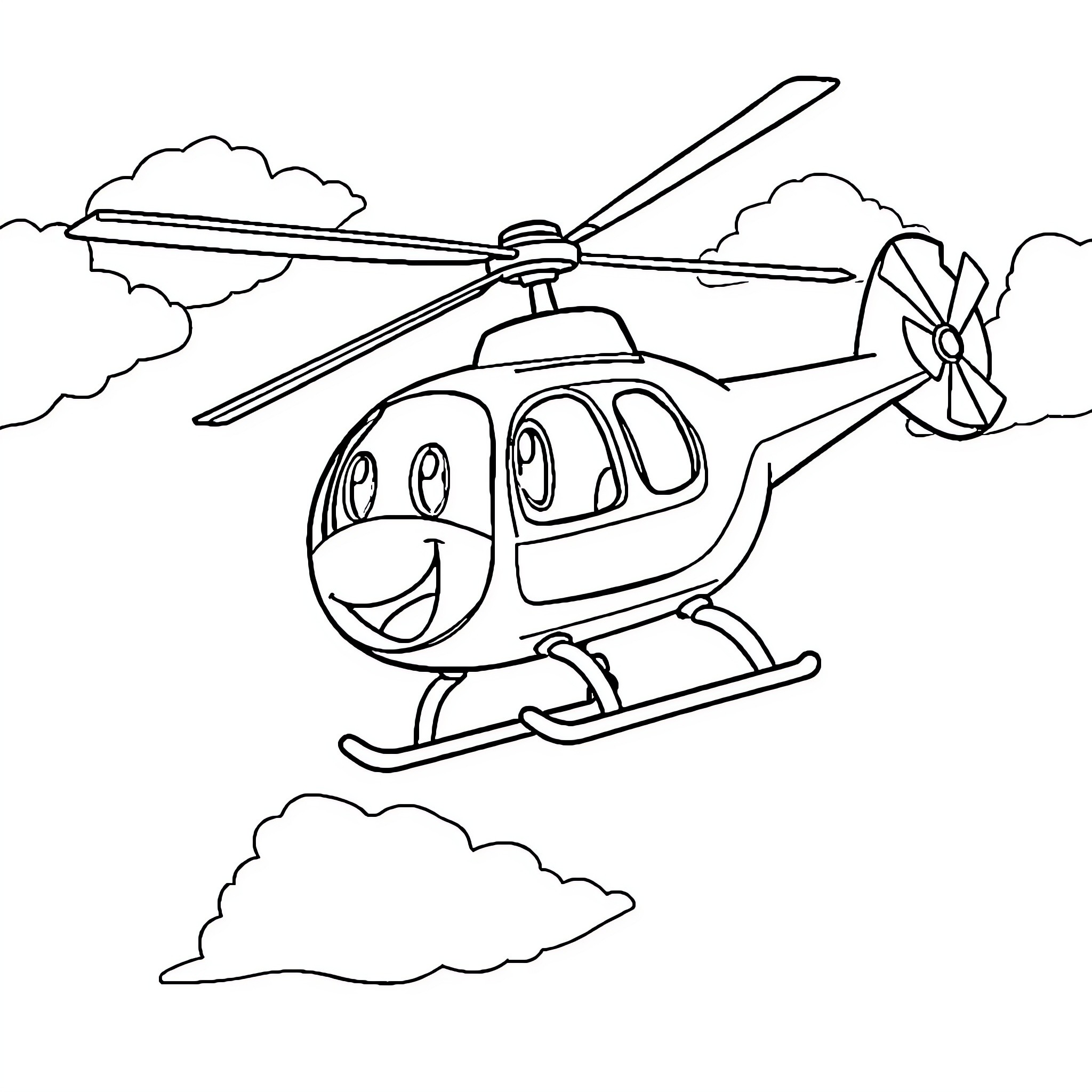 Bluey's Helicopter Adventure in the Clouds Coloring Page (free black-and-white line drawing printable PDF for all, from beginners to advanced learners, including children, teens, adults, and seniors)