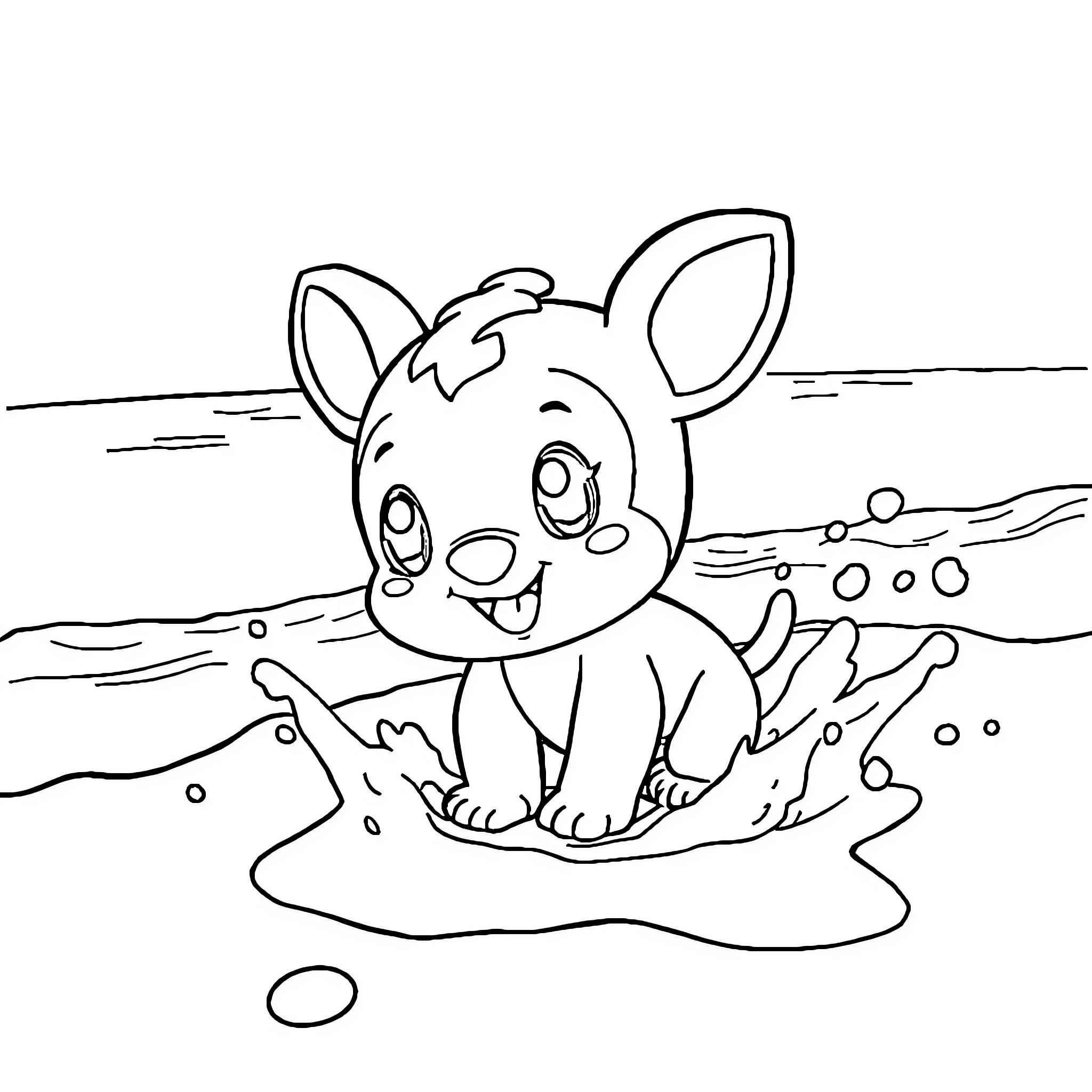 Sobble playing cheerfully in the mud Coloring Page (free black-and-white line drawing printable PDF for all, from beginners to advanced learners, including children, teens, adults, and seniors)