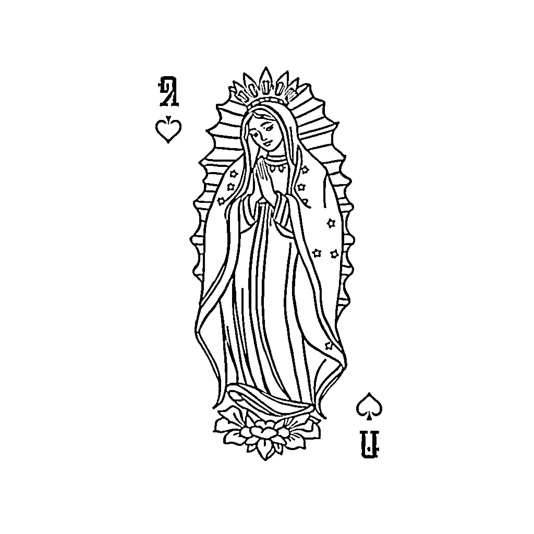 Rosa de Guadalupe: Statue with ornate details Coloring Page (free black-and-white line drawing printable PDF for all, from beginners to advanced learners, including children, teens, adults, and seniors)