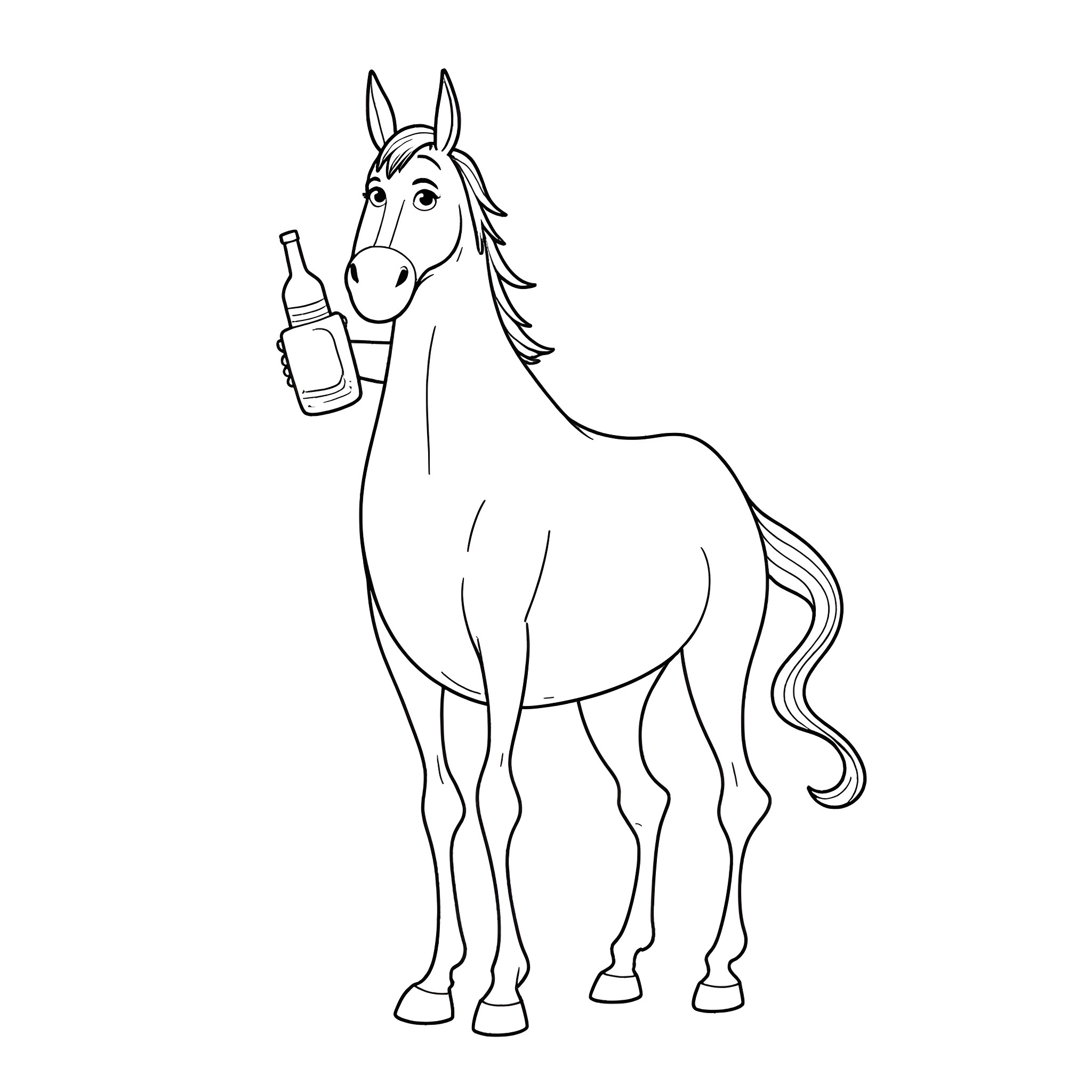 Bojack drinking alone with a bottle Coloring Page (free black-and-white line drawing printable PDF for all, from beginners to advanced learners, including children, teens, adults, and seniors)