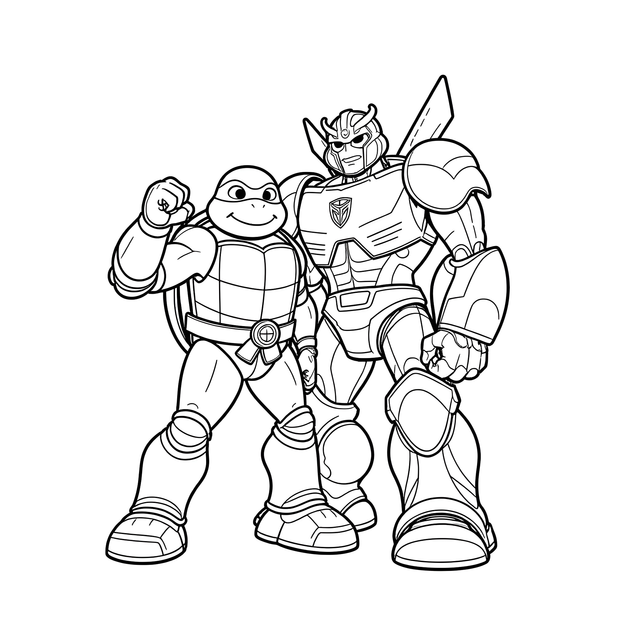Ninja Turtle heroes in action-packed poses Coloring Page (free black-and-white line drawing printable PDF for all, from beginners to advanced learners, including children, teens, adults, and seniors)