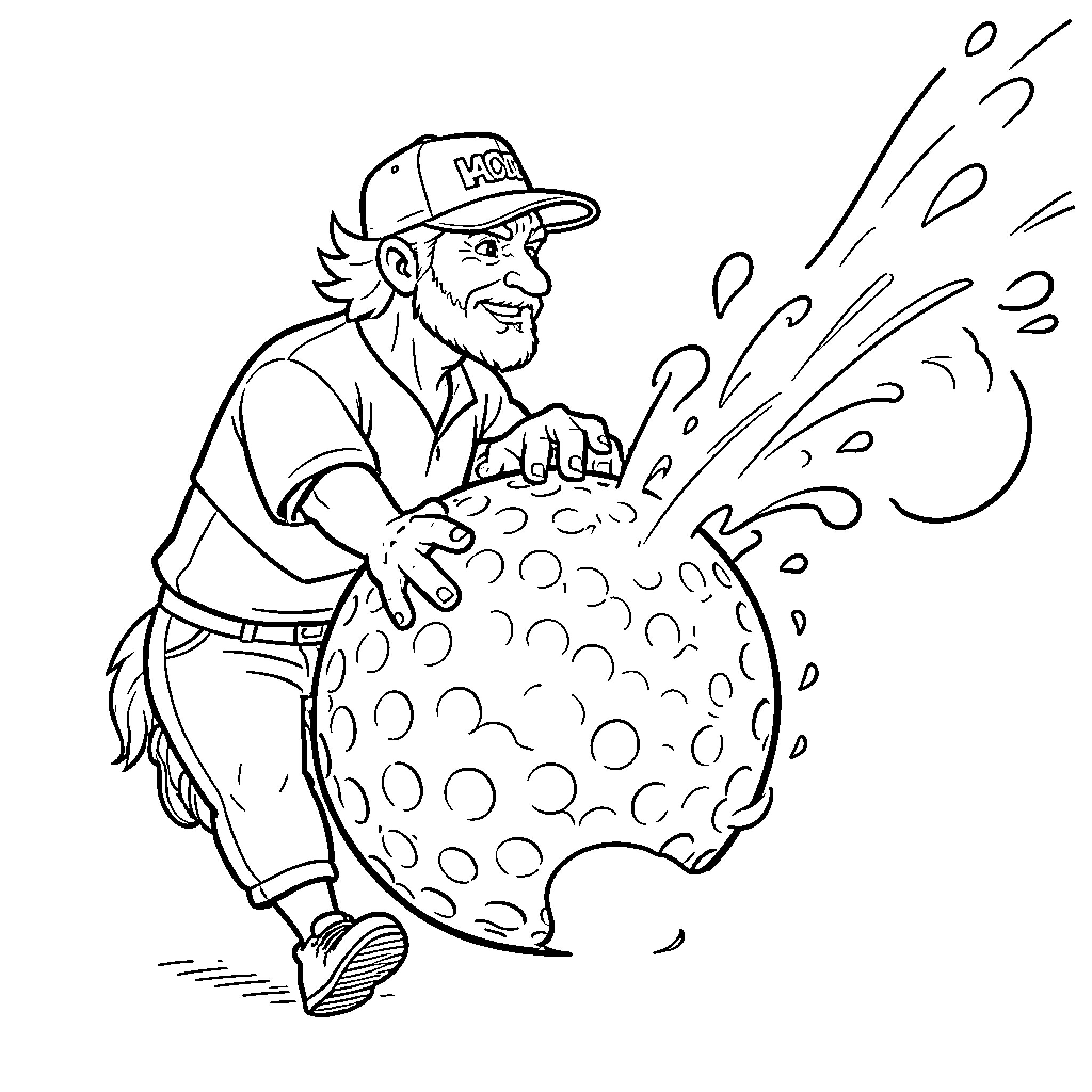 Drake golfing with enthusiasm Coloring Page (free black-and-white line drawing printable PDF for all, from beginners to advanced learners, including children, teens, adults, and seniors)