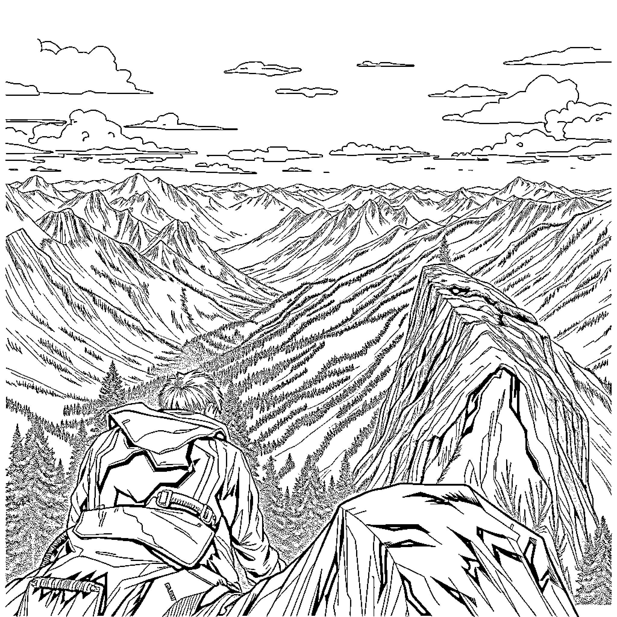 Johnny Test's Adventure in the Mountain Wilderness Coloring Page (free black-and-white line drawing printable PDF for all, from beginners to advanced learners, including children, teens, adults, and seniors)
