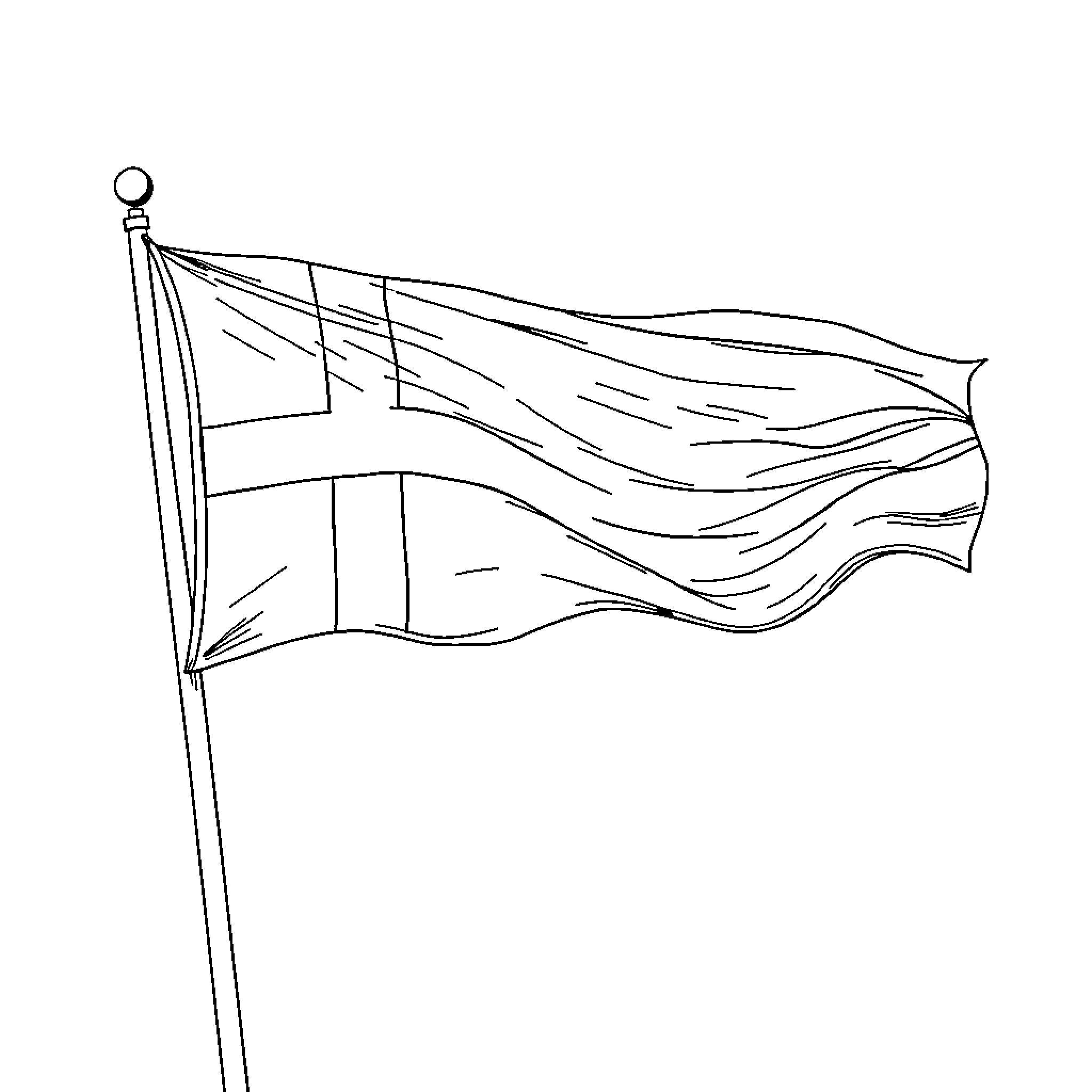 Flag waving proudly in the wind Coloring Page (free black-and-white line drawing printable PDF for all, from beginners to advanced learners, including children, teens, adults, and seniors)