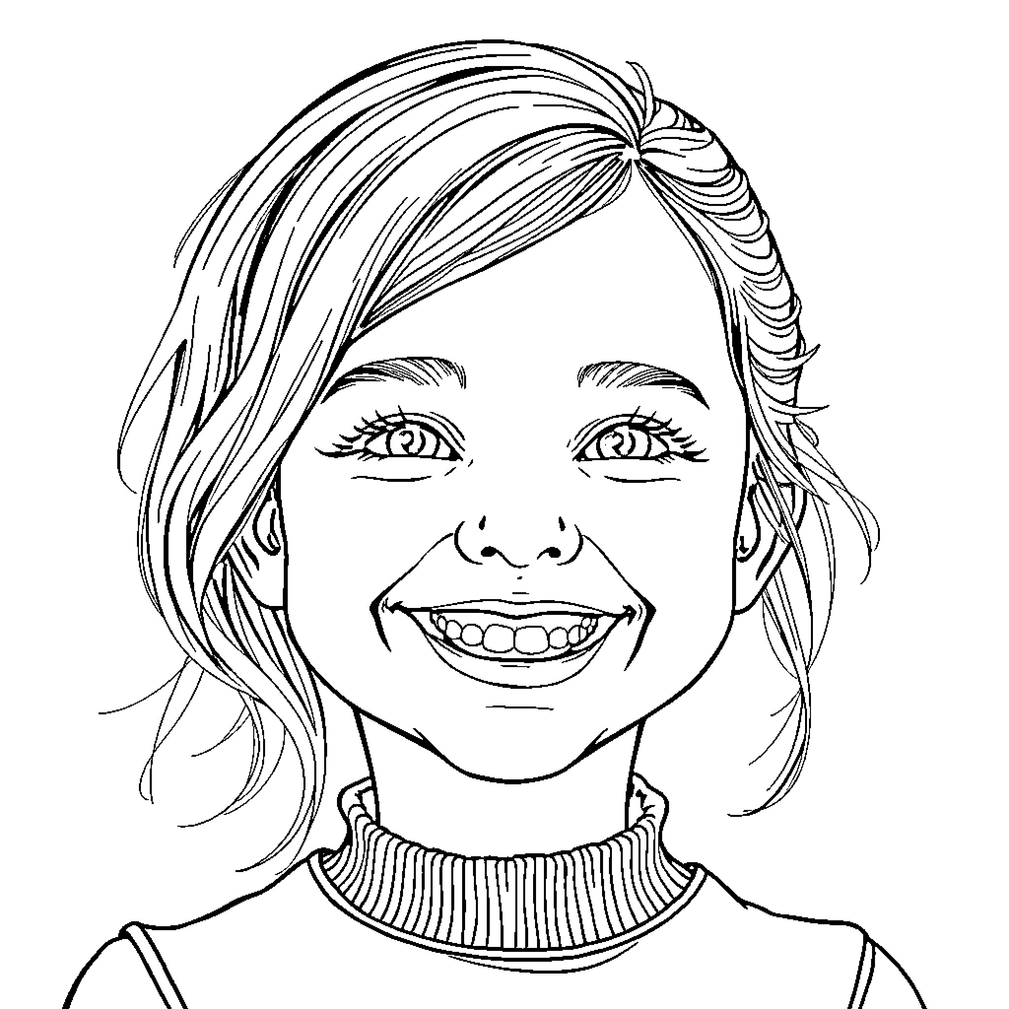 Daughter's Joyful Expression Coloring Page (free black-and-white line drawing printable PDF for all, from beginners to advanced learners, including children, teens, adults, and seniors)