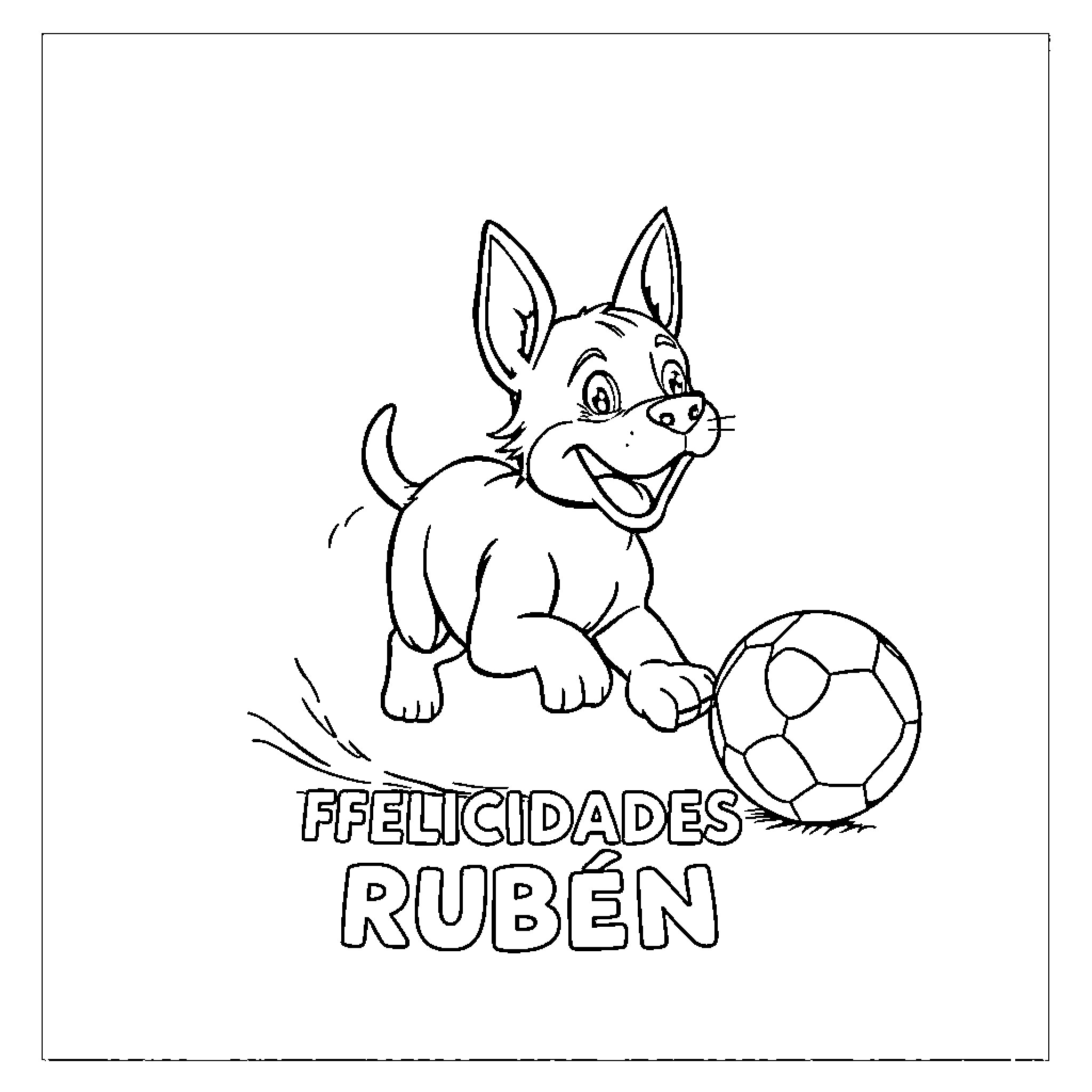 Perro happily playing with soccer ball Coloring Page (free black-and-white line drawing printable PDF for all, from beginners to advanced learners, including children, teens, adults, and seniors)