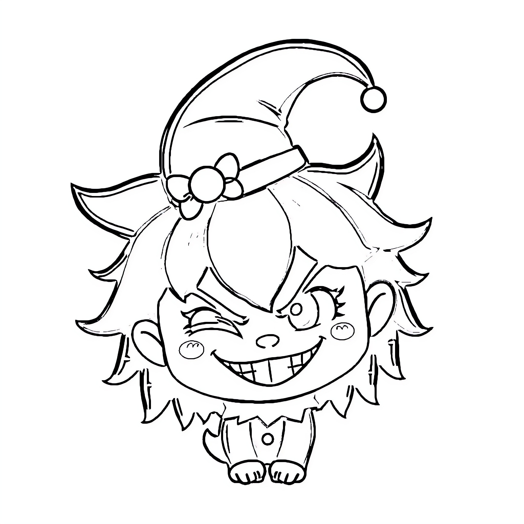 Kuromi making a mischievous expression Coloring Page (free black-and-white line drawing printable PDF for all, from beginners to advanced learners, including children, teens, adults, and seniors)