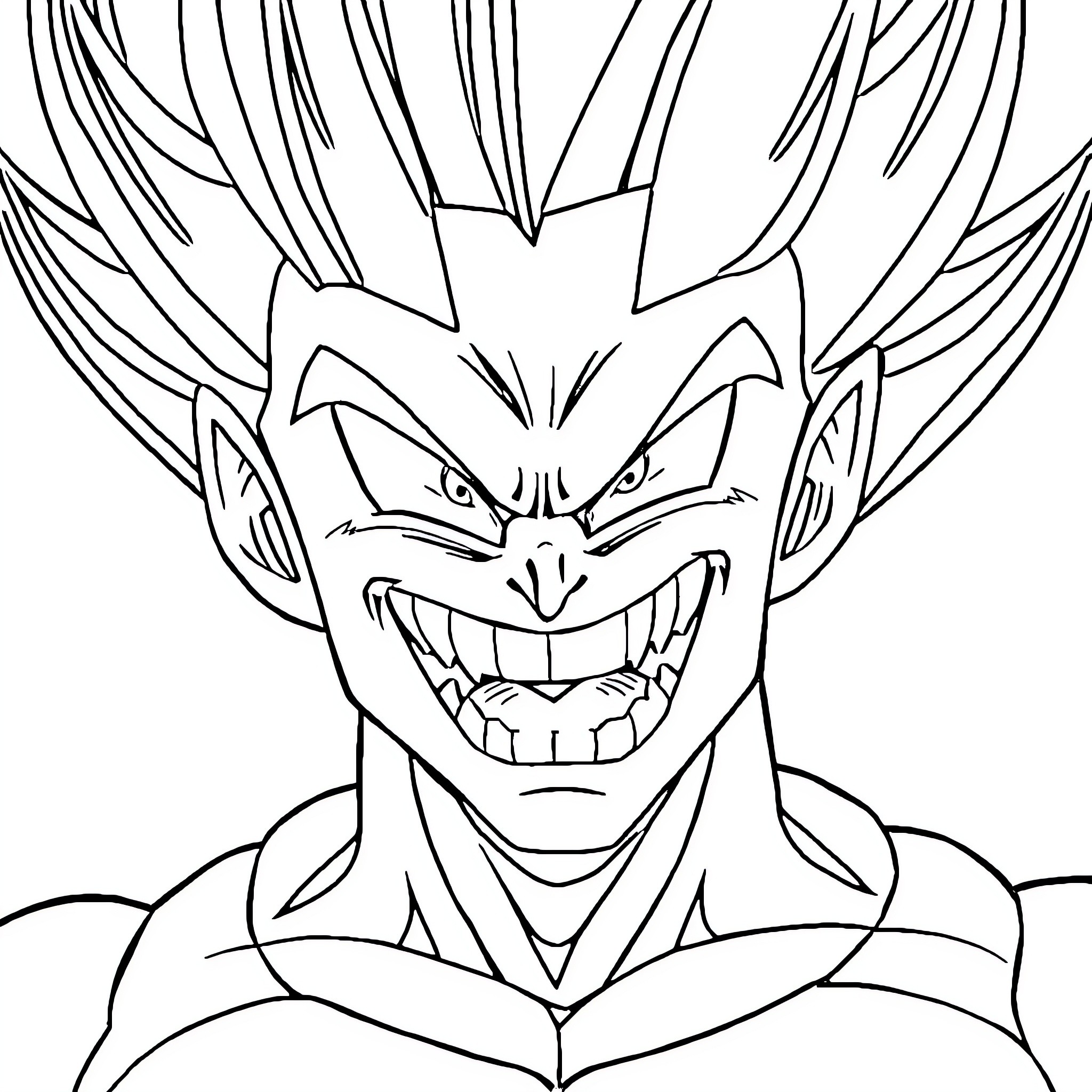 Vegeta's Intense Warrior Expression Coloring Page (free black-and-white line drawing printable PDF for all, from beginners to advanced learners, including children, teens, adults, and seniors)