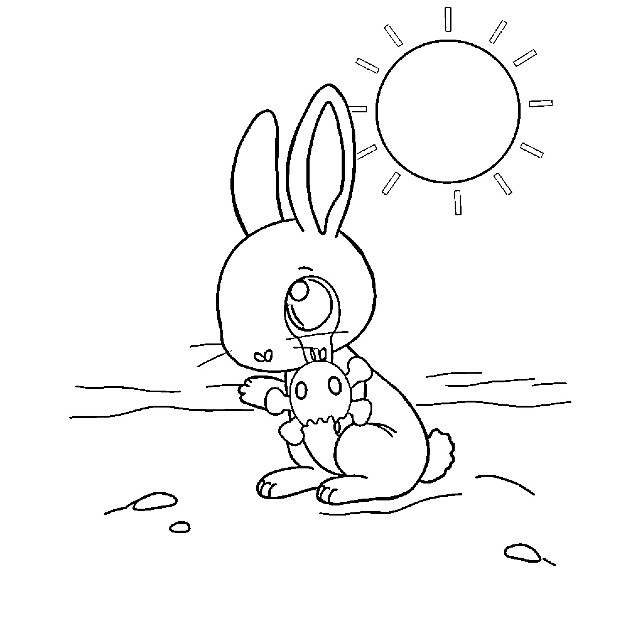 Kuromi enjoying a sunny day in nature Coloring Page (free black-and-white line drawing printable PDF for all, from beginners to advanced learners, including children, teens, adults, and seniors)