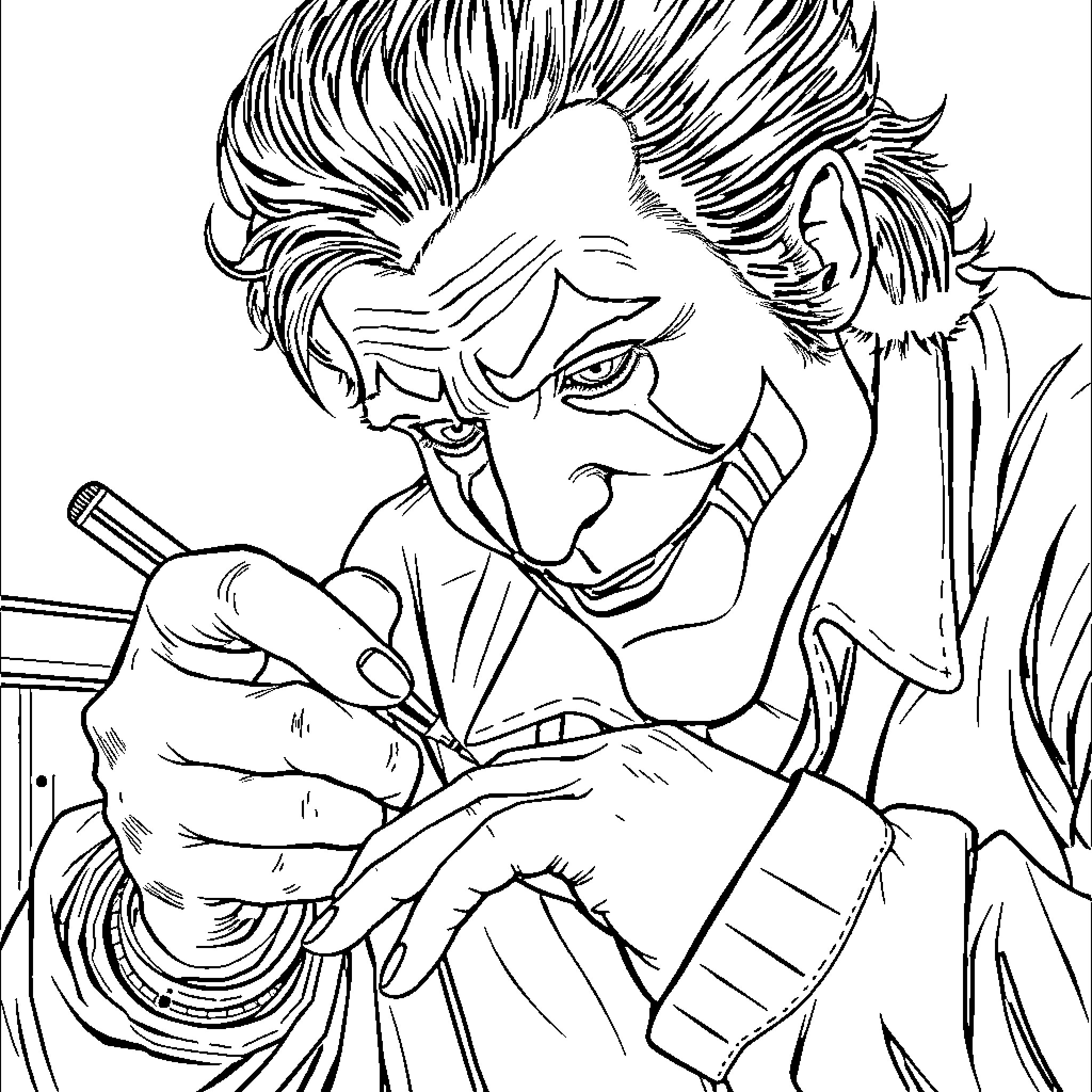 Michael Myers in a sinister moment Coloring Page (free black-and-white line drawing printable PDF for all, from beginners to advanced learners, including children, teens, adults, and seniors)
