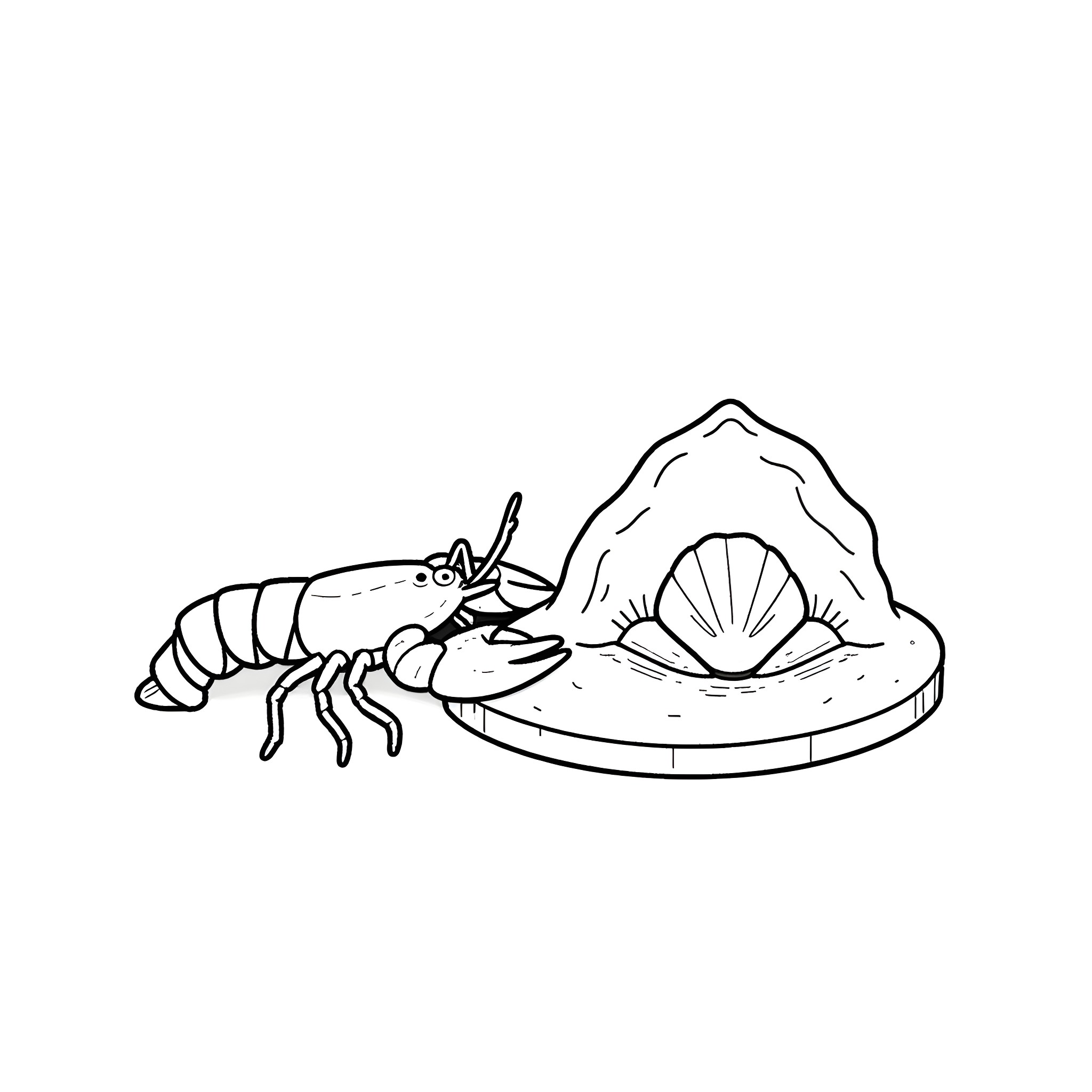 Lobster emerging from its shell Coloring Page (free black-and-white line drawing printable PDF for all, from beginners to advanced learners, including children, teens, adults, and seniors)